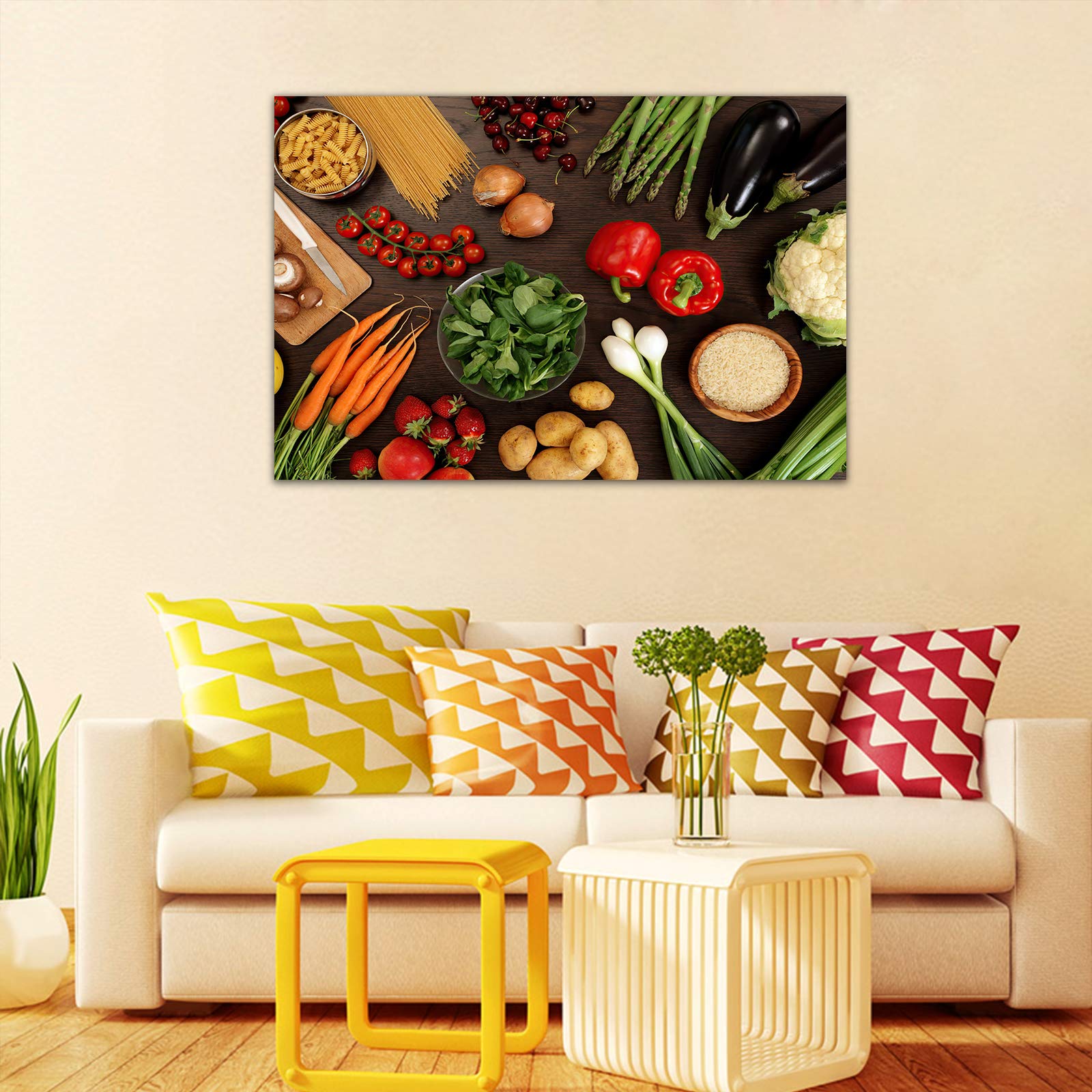 Healthy Food Vegetable Canvas Wall Art Print - 24x18 Inch Framed Kitchen Decor for Dining Room, Restaurant & Home - Ready to Hang Vegetable Painting for Modern Farmhouse & Culinary Spaces