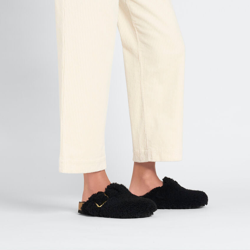Birkenstock Boston Big Buckle Shearling Clogs for Women - Soft Suede Leather with Gold Buckle & Cozy Shearling Lining - Comfortable House Slippers for Indoor/Outdoor Wear
