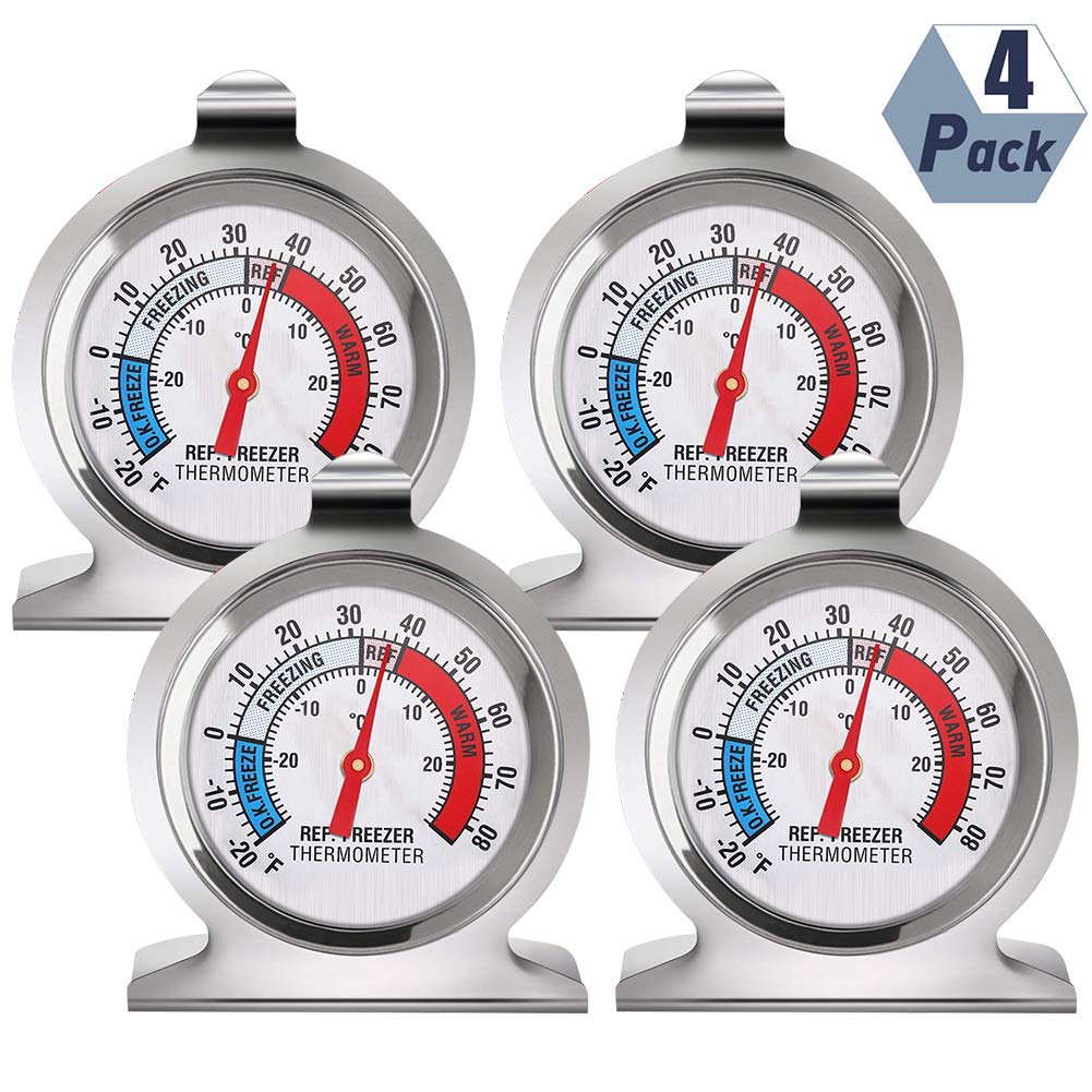 Refrigerator Freezer Thermometer - Large Dial Digital Temperature Gauge for Fridge, Cooler & Freezer (4-Pack) | Perfect for Home Kitchen, Restaurant & Food Storage Monitoring