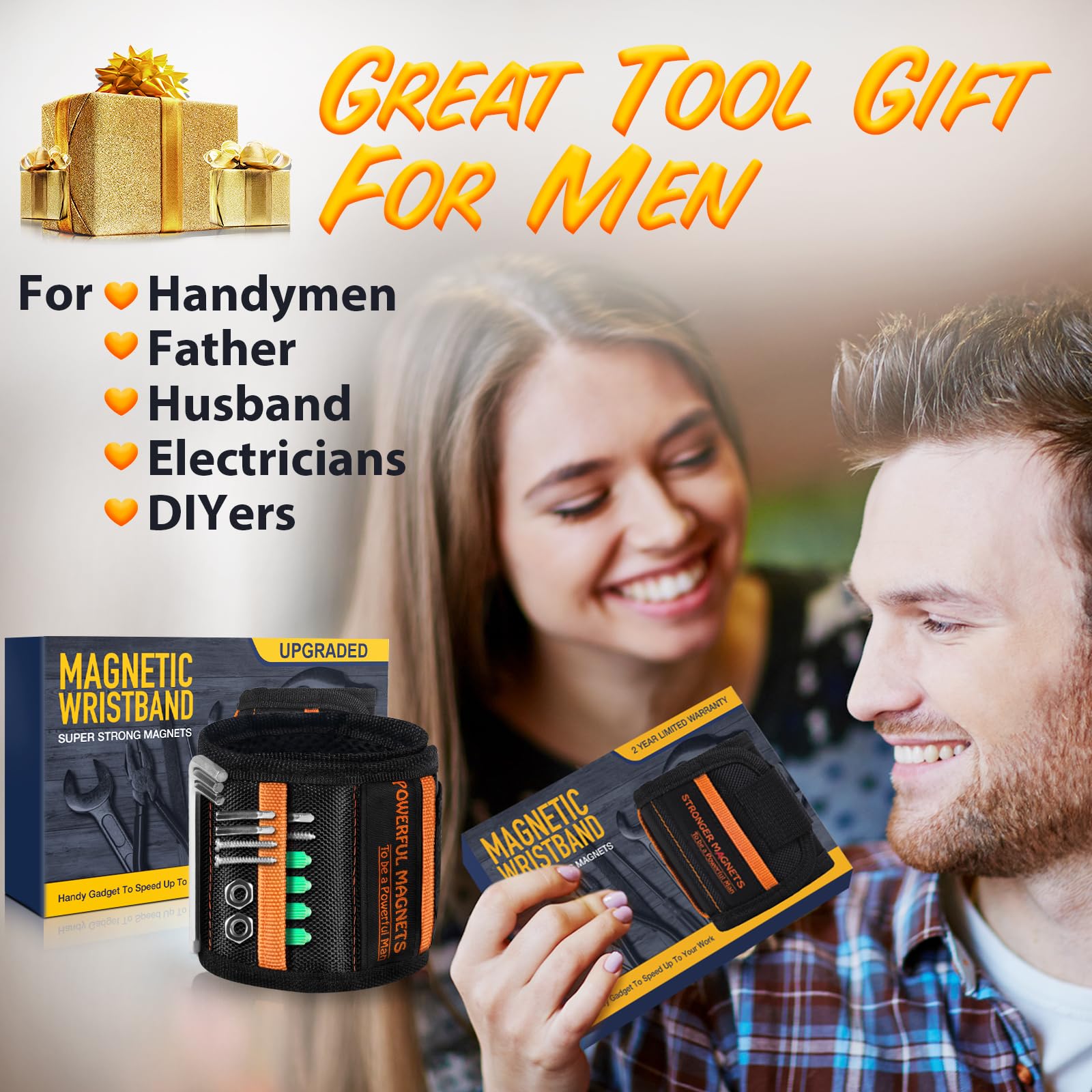 **Magnetic Wristband Tool Holder for Men - Super Strong Magnet Wristband for Screws & Nails - Perfect Christmas Stocking Stuffer, Birthday Gift for Dad, DIY Enthusiasts - Workshop, Garage & Home Repair Essential**