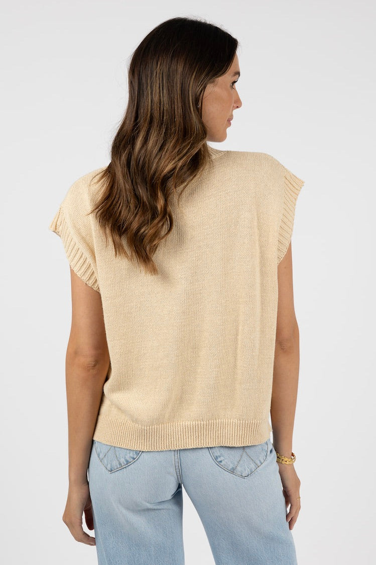 Aster Latte Linen Blend Top - Women's Casual Short Sleeve Shirt for Summer, Beach & Everyday Wear
