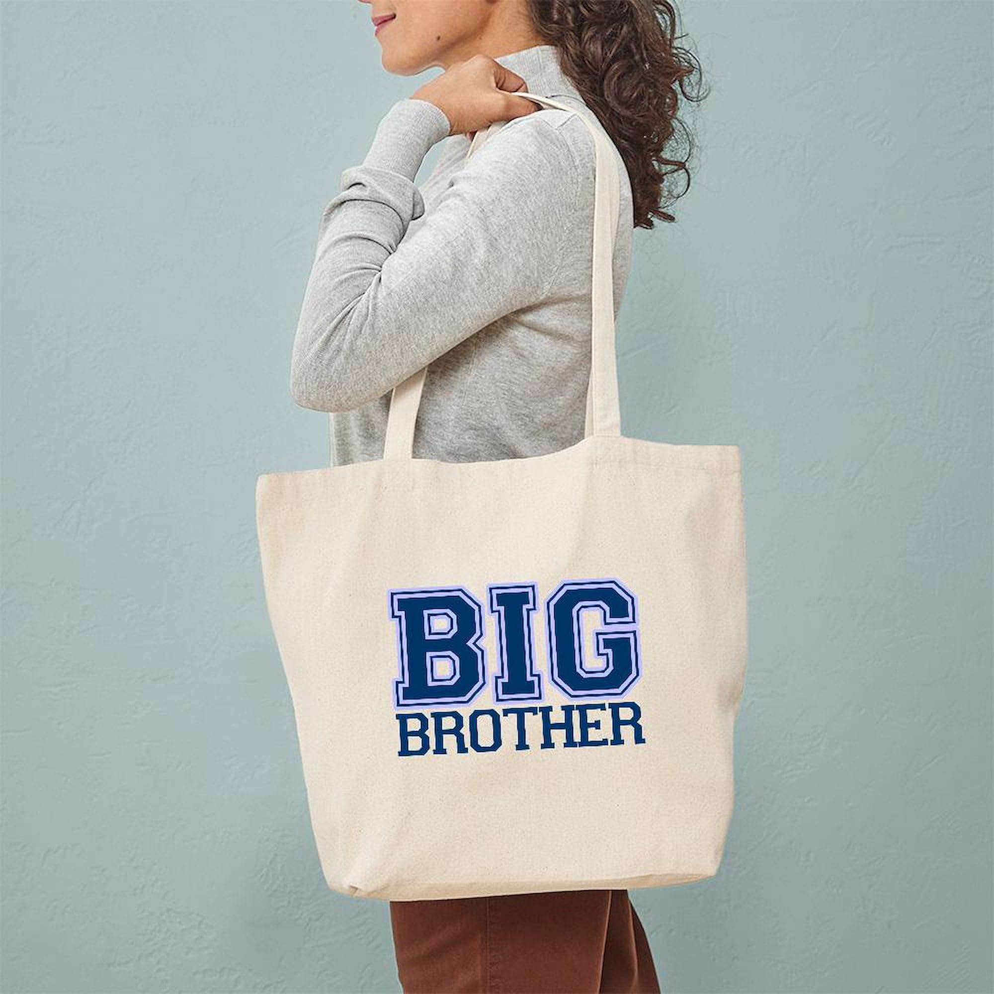 Big Brother Varsity Tote Bag - Natural Canvas Reusable Shopping Bag for School, Groceries & Beach | Eco-Friendly Cotton Tote with Durable Handles