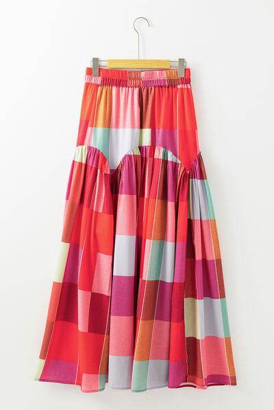 Stylish Color Block Elastic Waist Maxi Skirt for Women - Comfortable Flowy Long Skirt for Summer, Beach, Vacation & Casual Outfits