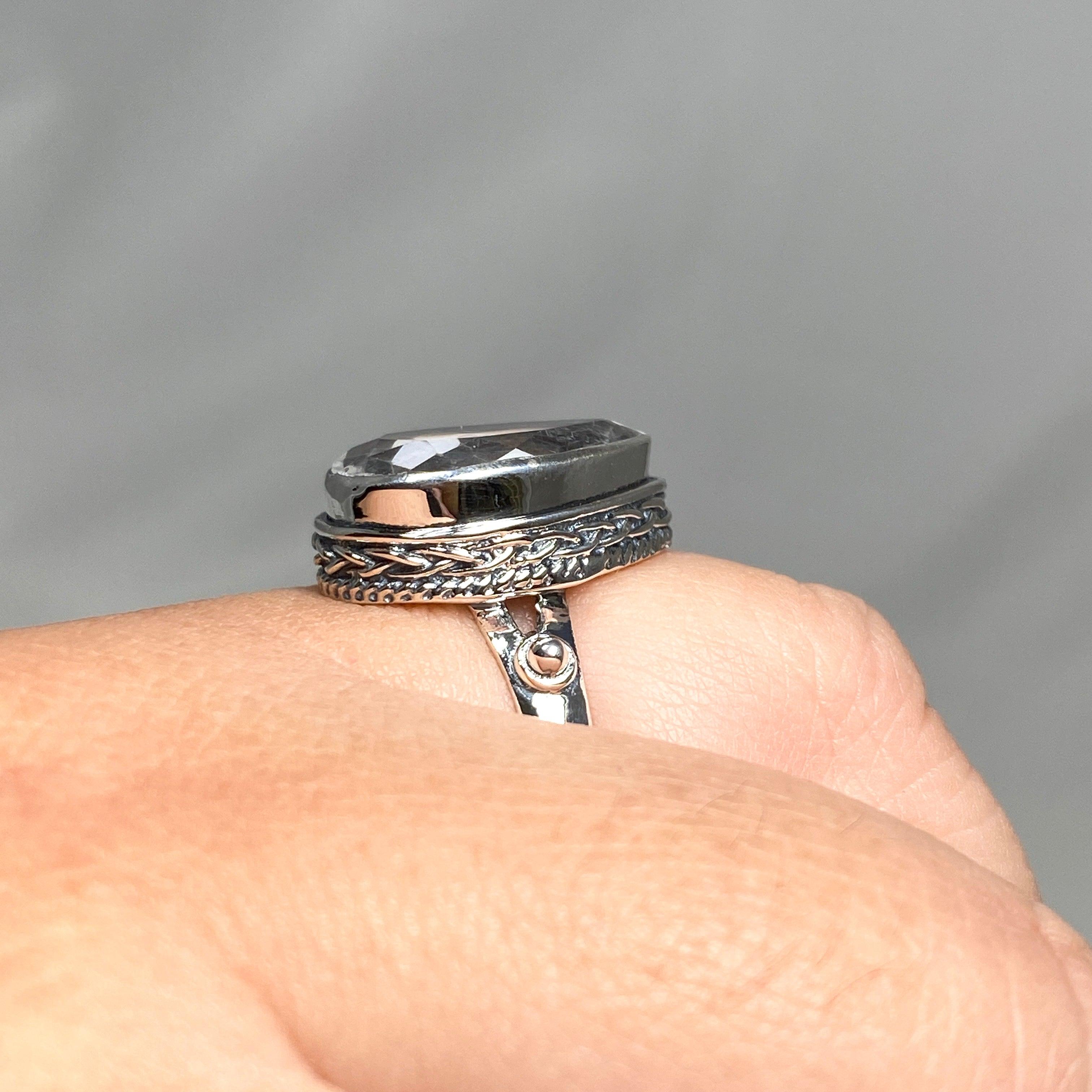 Natural Clear Quartz Faceted Teardrop Ring - Sterling Silver Elegant Setting R3817 | Spiritual Healing Jewelry, Meditation & Energy Work Accessory