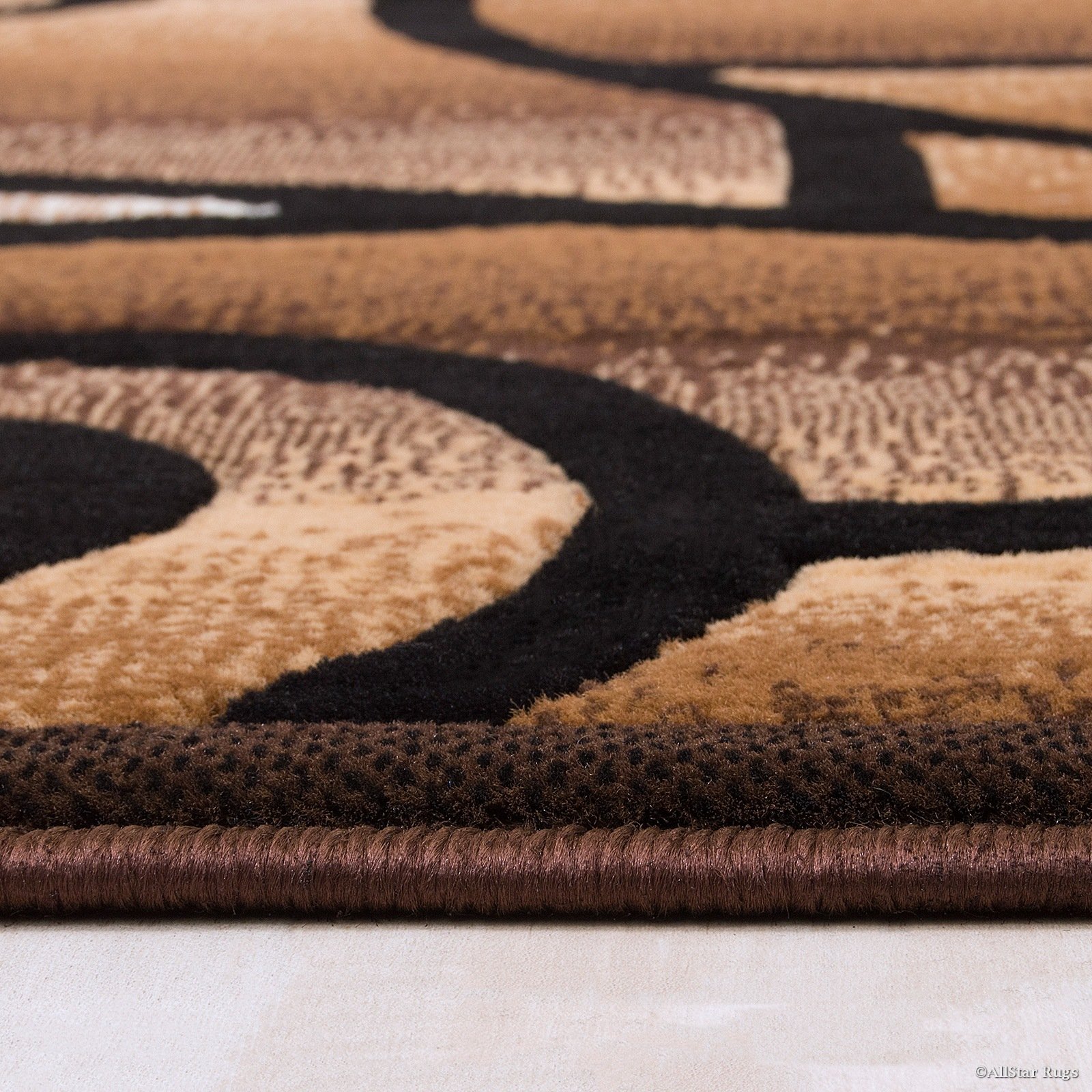 Allstar 8x10 Chocolate and Mocha Modern Machine Carved Rectangular Accent Rug - Ivory & Espresso Swirl Design (7'9