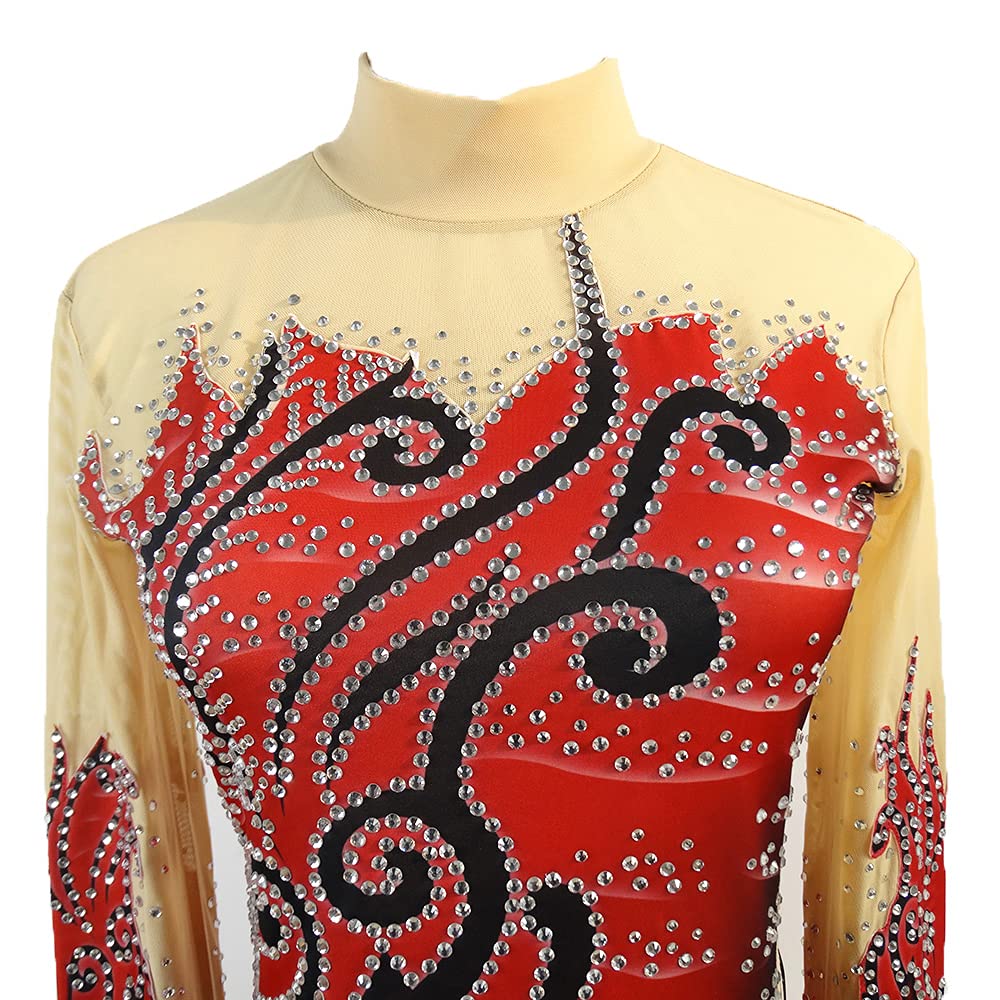 Red Rhythmic Gymnastics Leotard for Girls & Women - Competition Dance Dress for Ballet, Gymnastics & Performances