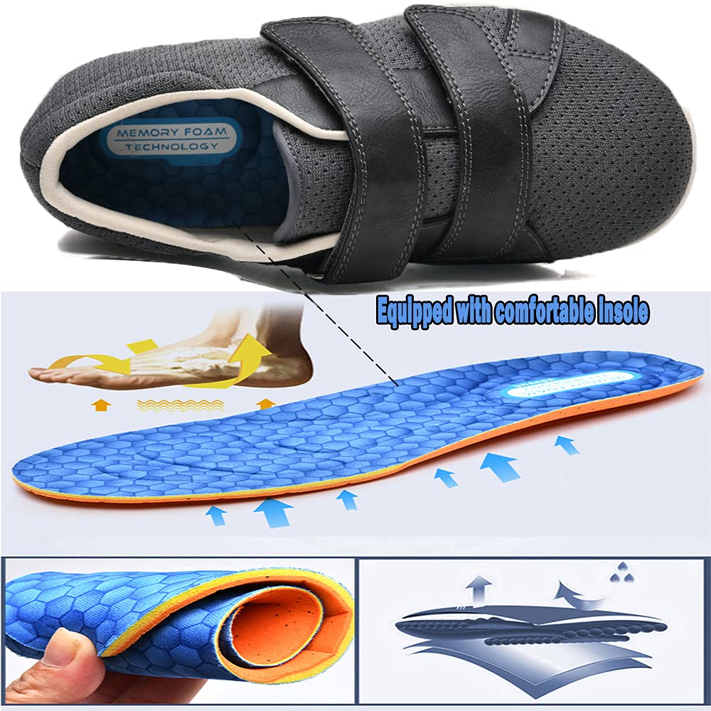 JBTNBX Wide Width Men's Shoes - Adjustable Lightweight Diabetic Walking Shoes for Elderly with Edema Relief - Comfortable Indoor/Outdoor Sneakers for Daily Wear & Senior Activities