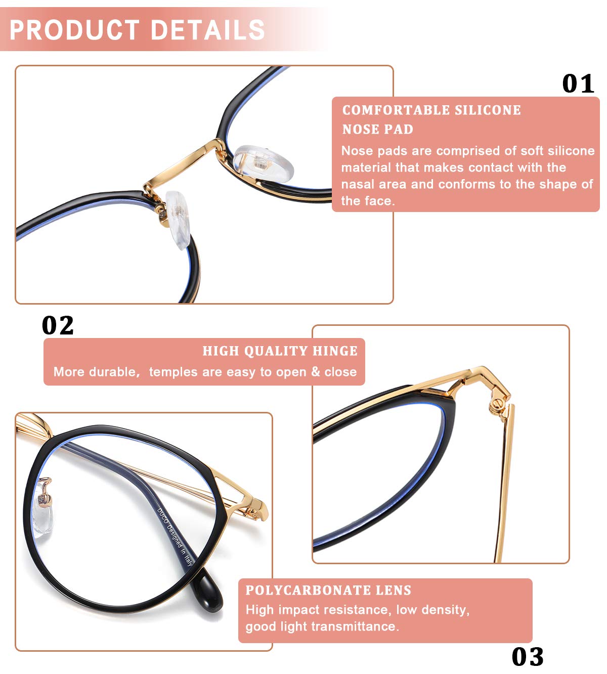 DUCO Blue Light Blocking Glasses for Women & Men - Computer Eyewear for Office & Gaming
