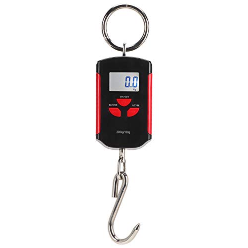 Digital Fishing Scale with LCD Backlit Display - 200kg/440lb Capacity, Portable Electronic Hanging Hook Scale with Measuring Tape (Red Frame) - Perfect for Fishing, Postal Weighing, and Outdoor Activities