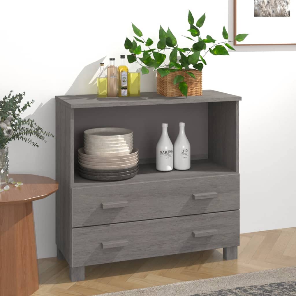 vidaXL HAMAR Gray Solid Pinewood Sideboard - Stylish Wooden Storage Cabinet with 3 Drawers & 2 Doors, Perfect for Living Room, Dining Room, Bedroom or Entryway Organization | Rustic Home Decor Furniture for Small Spaces