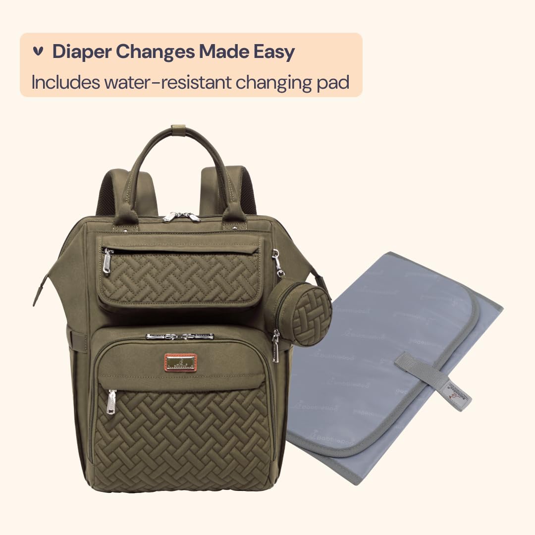 BabbleRoo Multifunctional Diaper Backpack - Large Baby Changing Bag with Insulated Bottle Pockets, Stroller Straps & Wipeable Changing Pad - Perfect for Travel, Daycare & On-the-Go Parents
