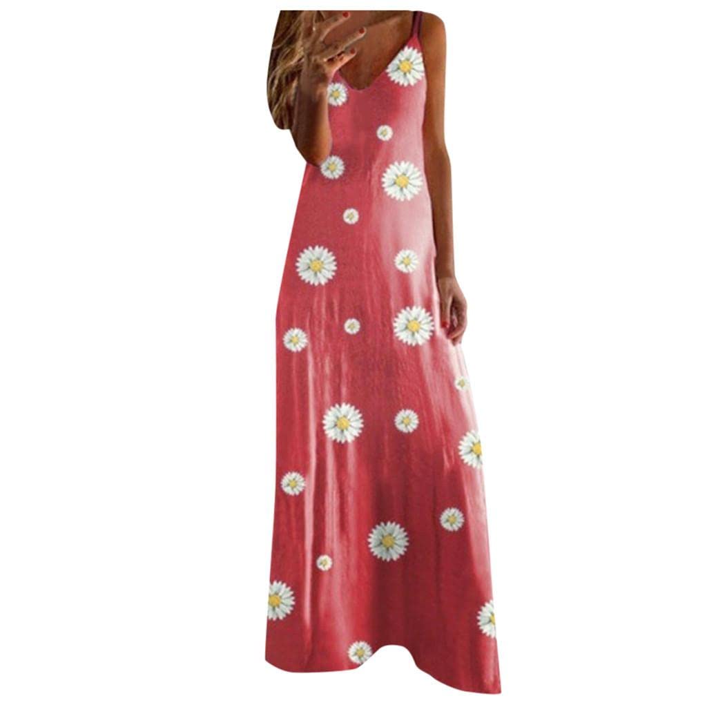 Women's Summer Dresses Casual Bohemian Halter Neck Beach Maxi Dress - Vintage Floral Sleeveless Midi Dress for Beach Vacation, Outdoor Party & Summer Travel