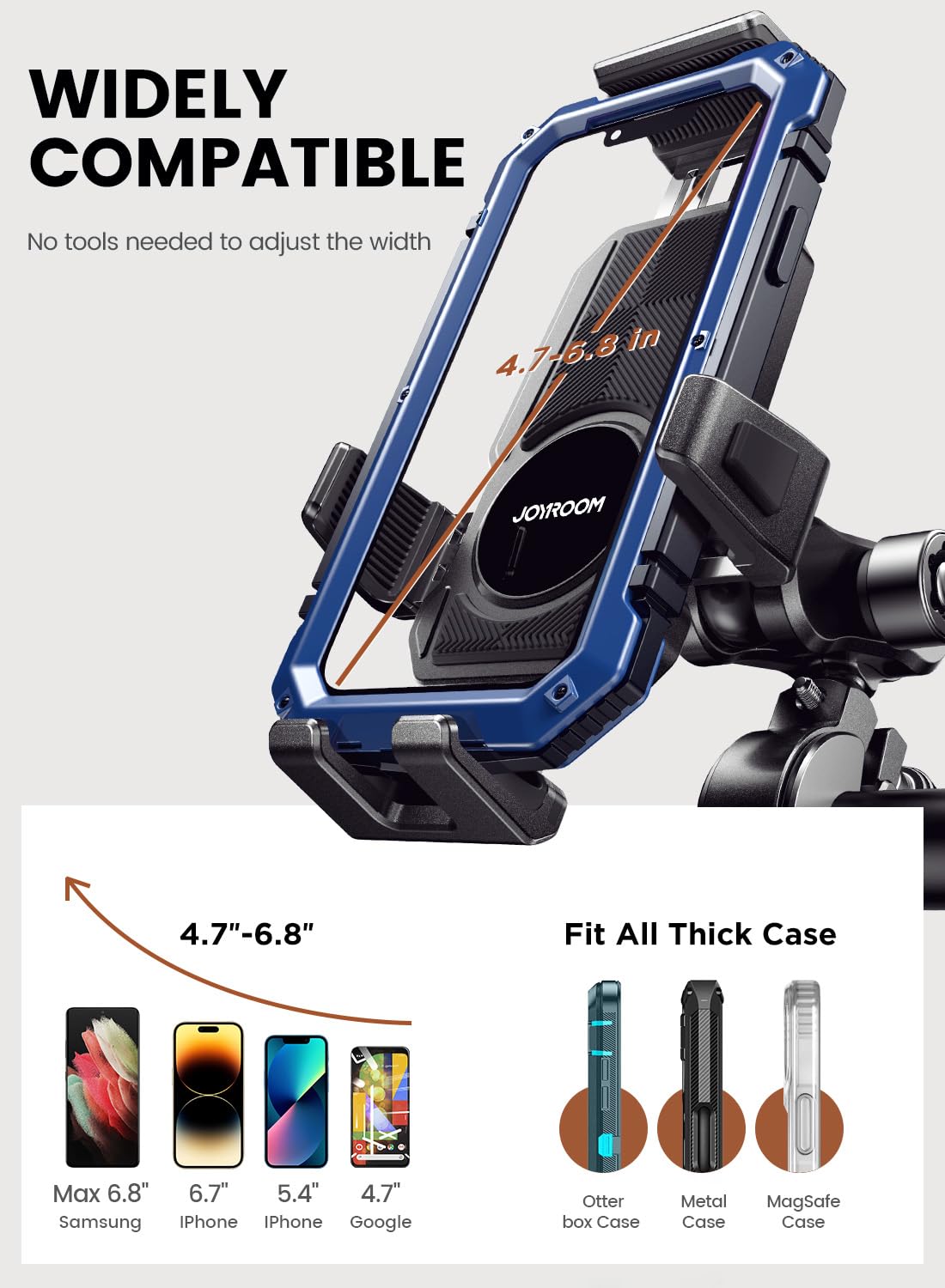 JOYROOM Aluminum Motorcycle Phone Mount with Vibration Dampener - for iPhone/Samsung - Bike/ATV Riding