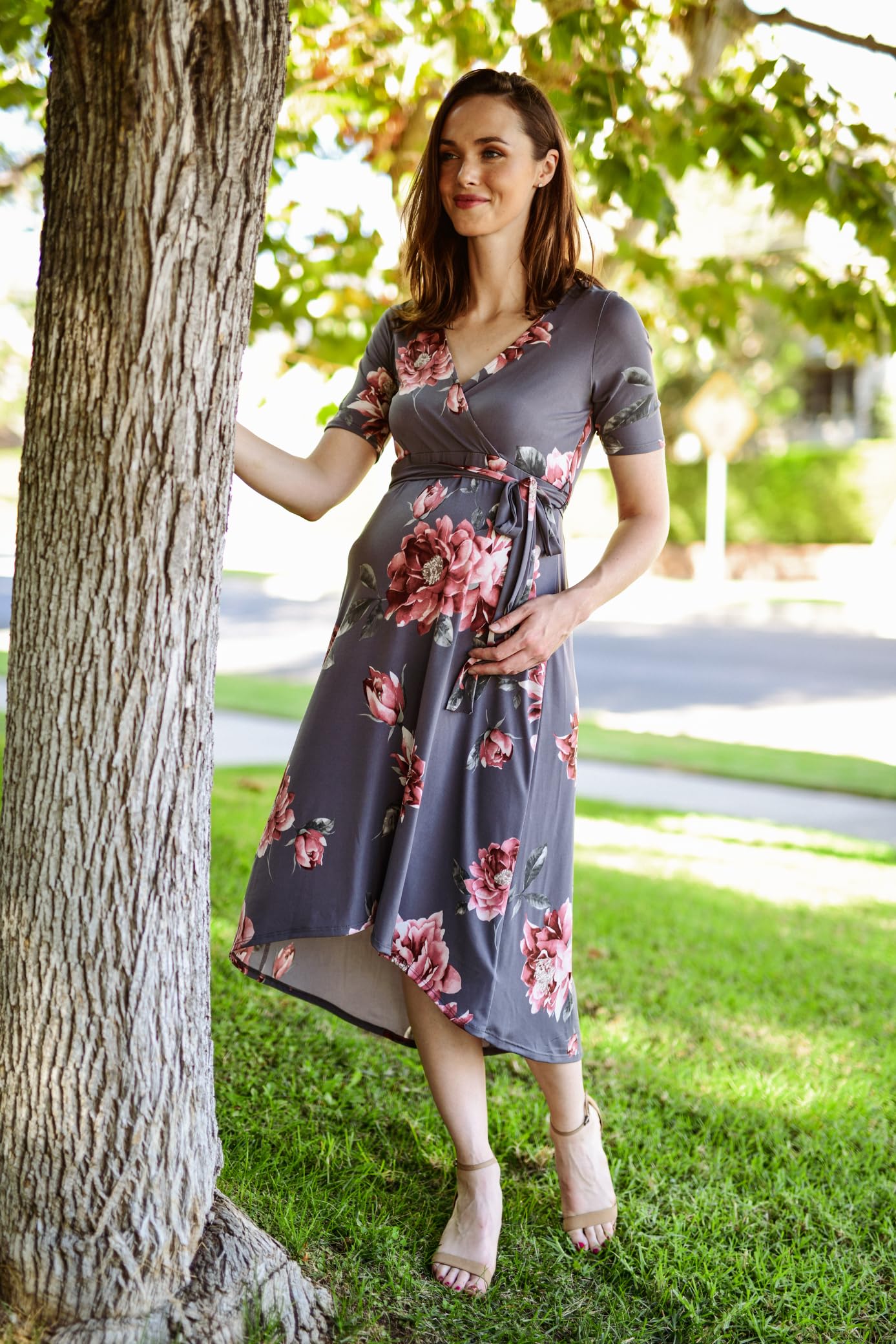 Maternity Wrap Dress for Women - Mid-Length with Adjustable Waist Belt | Comfortable & Stylish Pregnancy Outfit for Work, Parties & Casual Wear