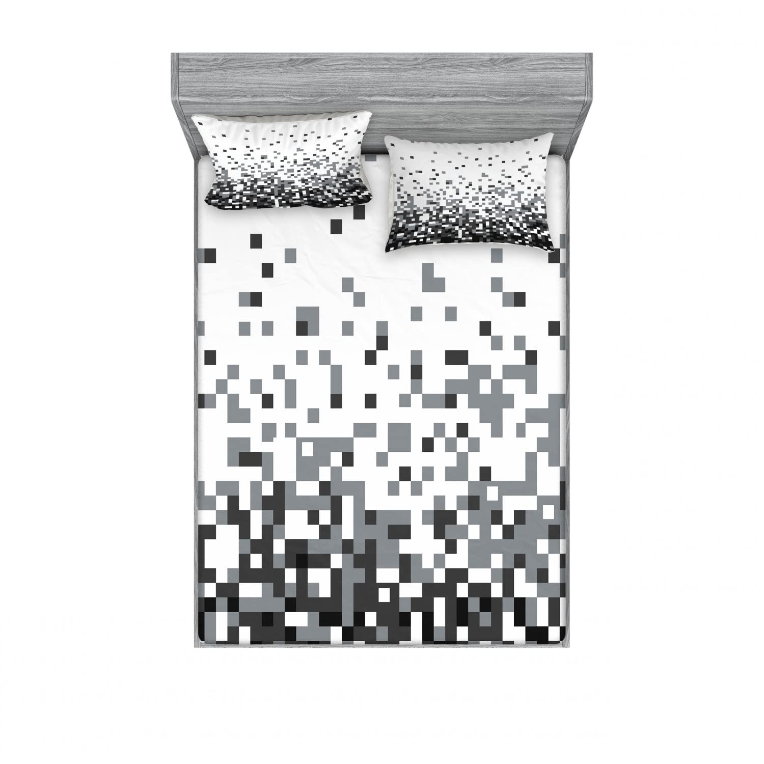 Ambesonne Geometric Queen Size 2-Pack Fitted Sheet Set with 4 Pillow Shams - Modern Grey Scale Square Pattern Bedding - Perfect for Guest Rooms, Master Bedrooms & Airbnb Decor