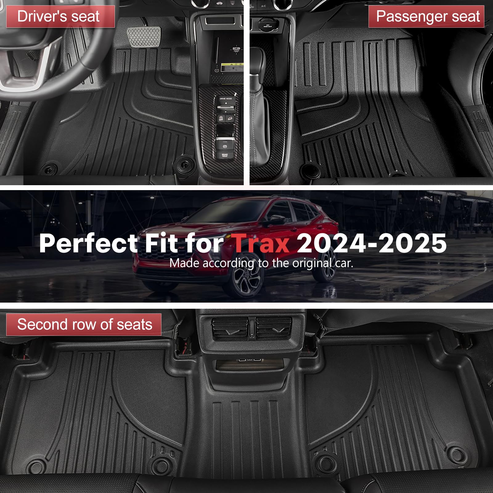 2024-2025 Chevy Trax Custom Fit Floor Mats - Premium All-Weather Floor Liners for Chevrolet Trax LS/1RS/LT/2RS/ACTIV Models (1st & 2nd Row, Black) | Durable Car Interior Accessories for Daily Commute & Road Trips