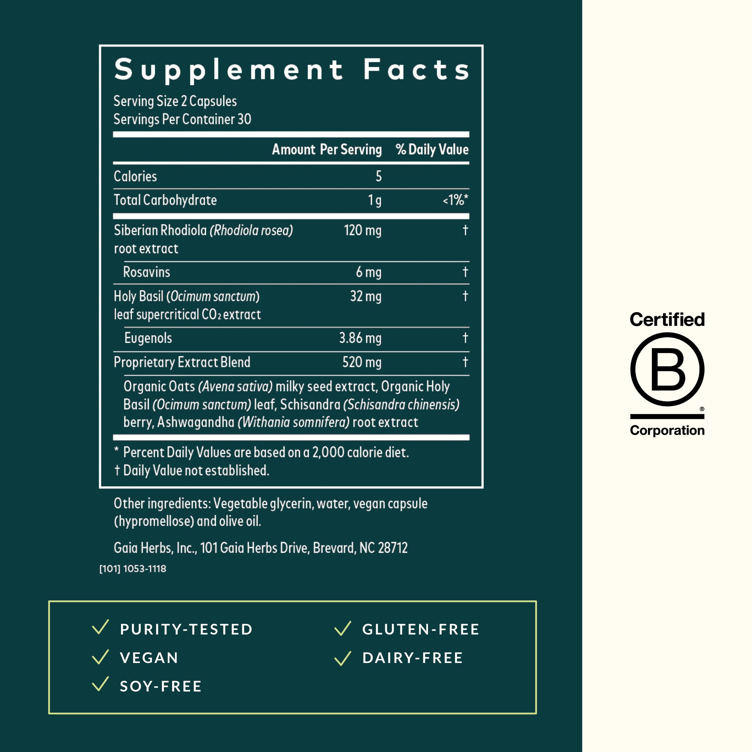 Gaia Herbs Adrenal Health Daily Support Supplement with Ashwagandha, Holy Basil & Schisandra - 60 Liquid Phyto-Capsules for Energy & Stress Relief - Natural Herbal Support for Busy Professionals & Students