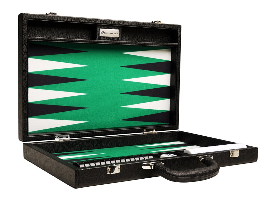 Premium 16-inch Backgammon Set - Medium Size with Black Board & Green Playing Surface - Classic White and Black Points - Perfect for Family Game Nights, Travel, and Casino-Style Entertainment