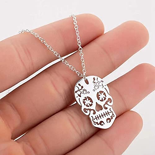 8K/14K Solid Gold Sugar Skull Necklace - Elegant Silver Sugar Skull Pendant for Men & Women - Unique Birthday, Christmas & Halloween Jewelry Gift - Perfect for Parties, Costume Events & Everyday Wear