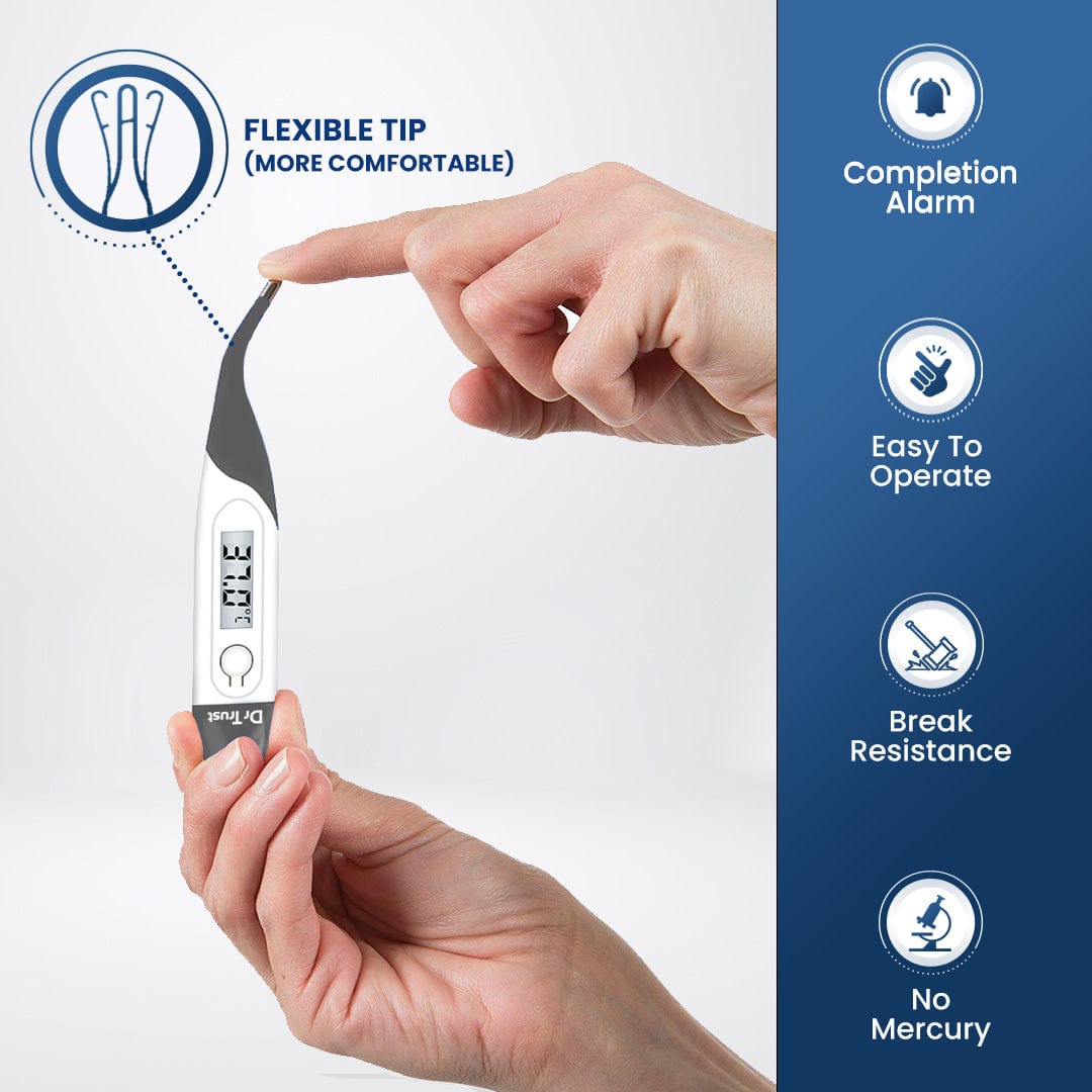 Dr Trust USA Flexible Tip Digital Thermometer 616 - Waterproof Fever Check for Babies, Kids & Adults - Oral, Rectal & Underarm Temperature Testing - Perfect for Home, Clinic & Travel Use