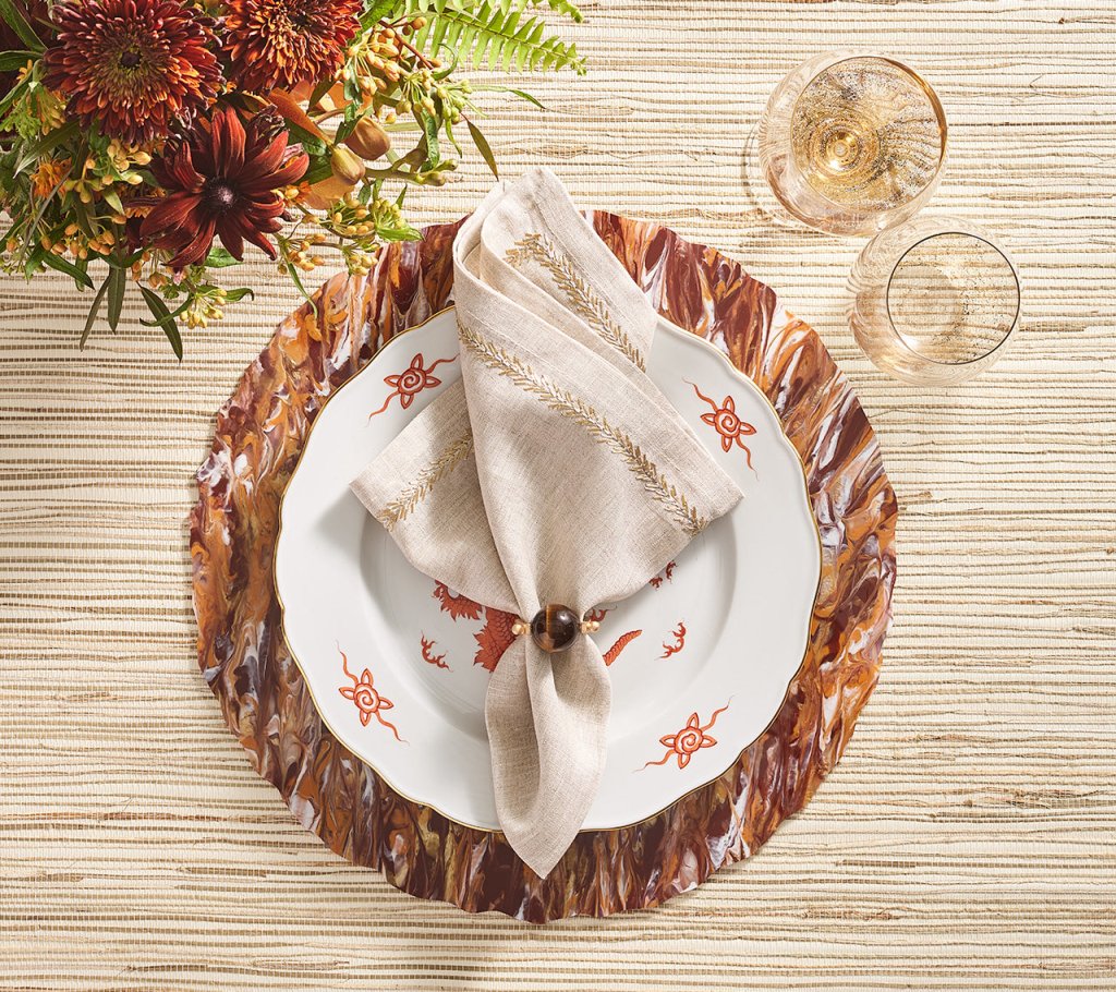 Premium Marbled Placemats Set of 4 - Cranberry & Orange Stone Pattern - Elegant Dining Table Decor for Thanksgiving, Christmas & Dinner Parties