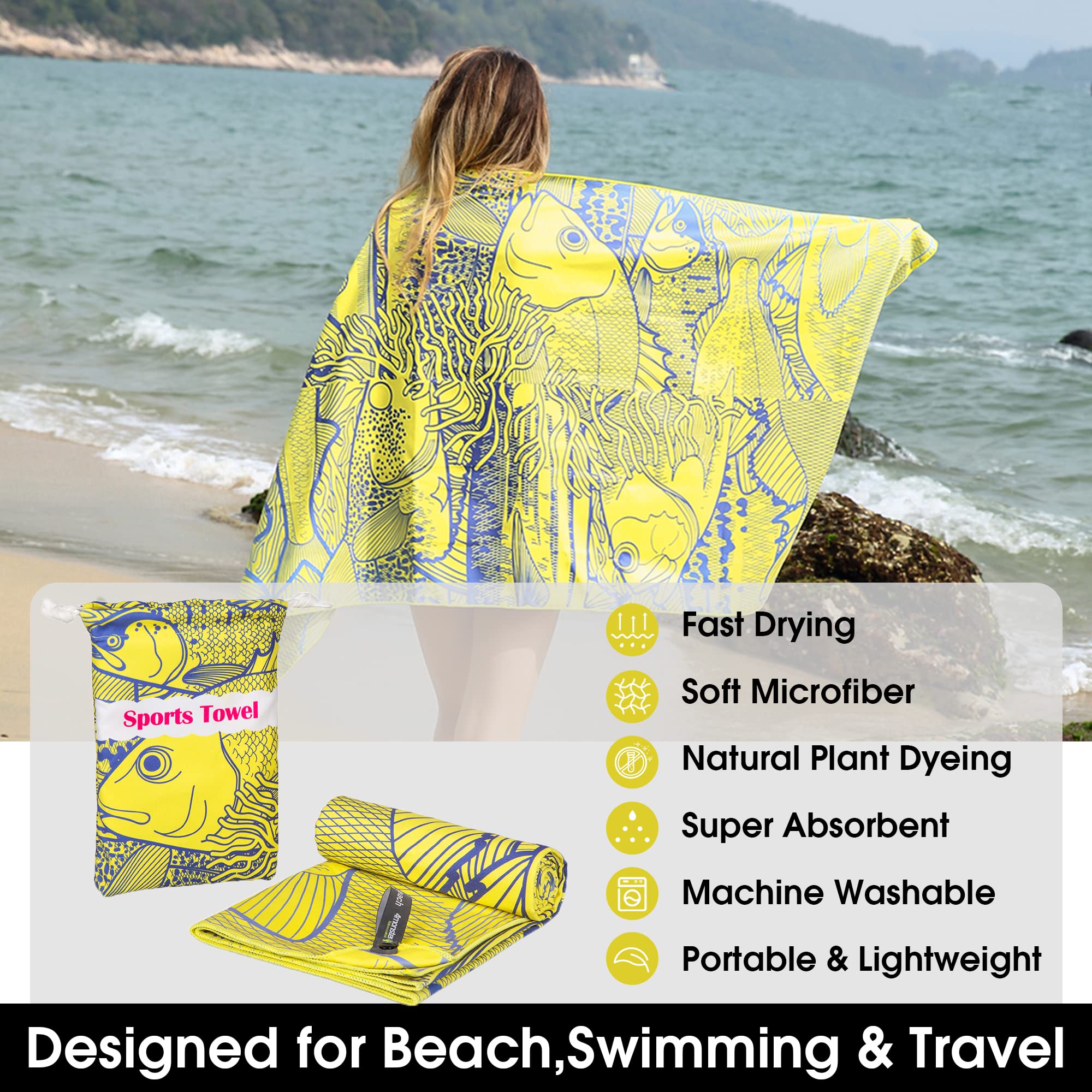 4Monster Microfiber Beach Towel - Quick Dry & Super Absorbent Lightweight Travel Towel for Swimming, Camping, Yoga, Gym - Sand Free & Compact for Pool, Beach, Water Sports & Backpacking - Perfect for Outdoor Adventures & Travel Essentials