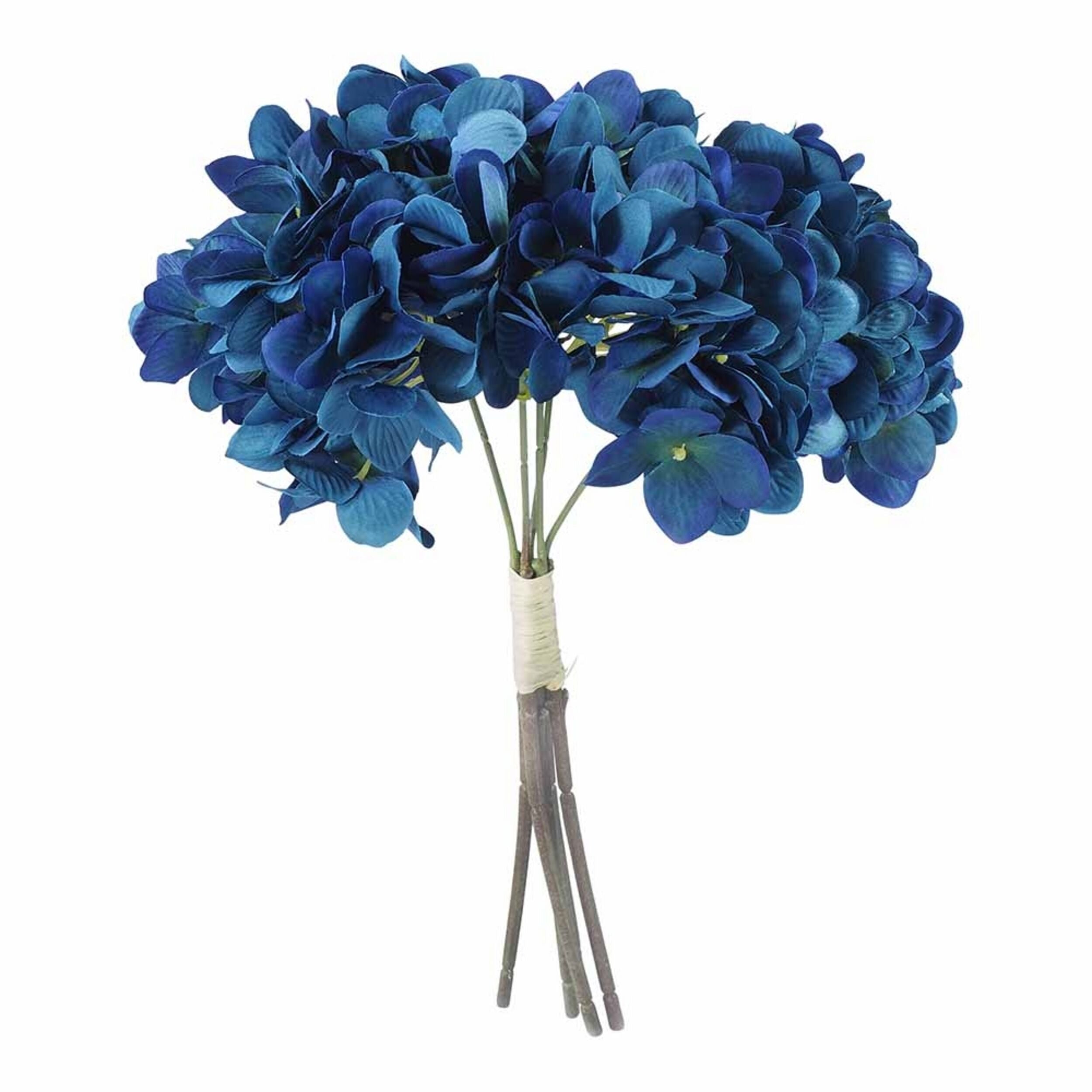 5 Pack Artificial Acacia Hydrangea Bush - 30cm Petrol Blue Faux Flowers for Home Decor, Wedding Centerpieces, and Office Arrangements