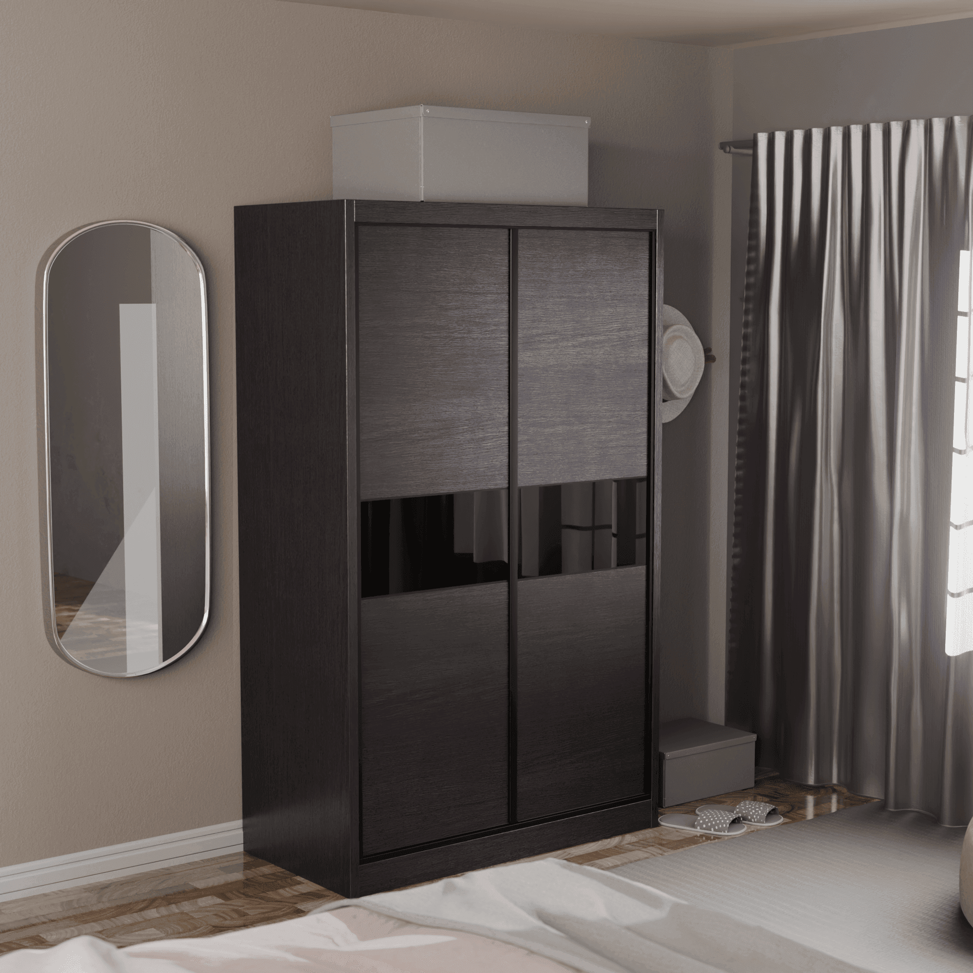 Helene Modular Wardrobe with Black Glass Doors - Customizable Closet Storage System for Bedroom, Walk-in Closet & Office Organization