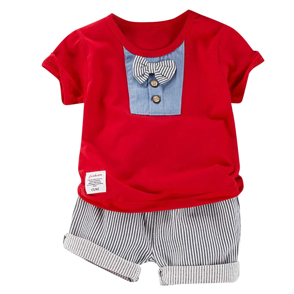 Cartoon Baby Boys Outfits Set - Cute Toddler T-Shirt & Stripe Bow Shorts for Boys 2-3 Years (White) - Perfect for Playtime, Birthday Parties & Casual Wear