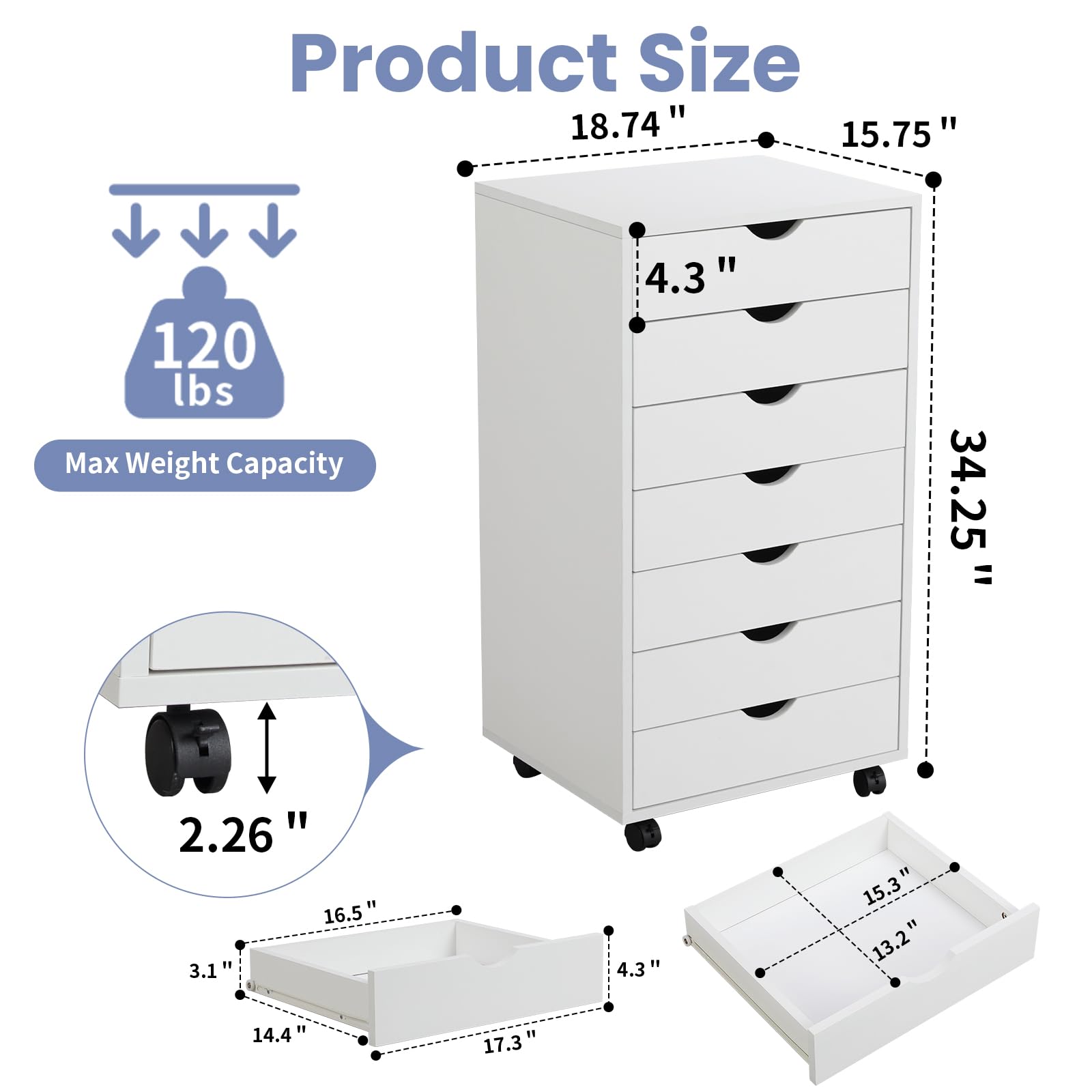 NEWBULIG 5-Drawer Wooden Storage Organizer - Mobile File Cabinet, Dresser & Printer Stand for Home Office, Study, Bedroom - Perfect for Organizing Documents, Supplies & Office Essentials