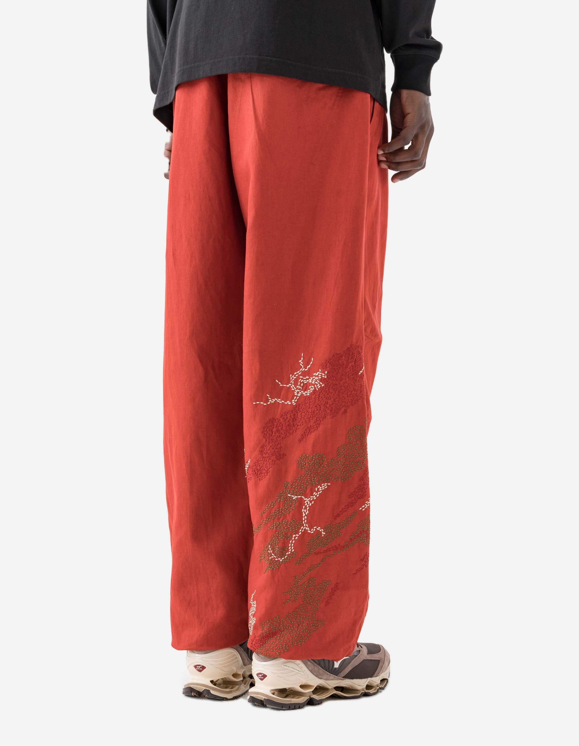 Sashiko Bonsai Track Pants for Men - Japanese Style Joggers with Redwood Color | Comfortable Lounge Pants for Yoga, Meditation & Casual Wear
