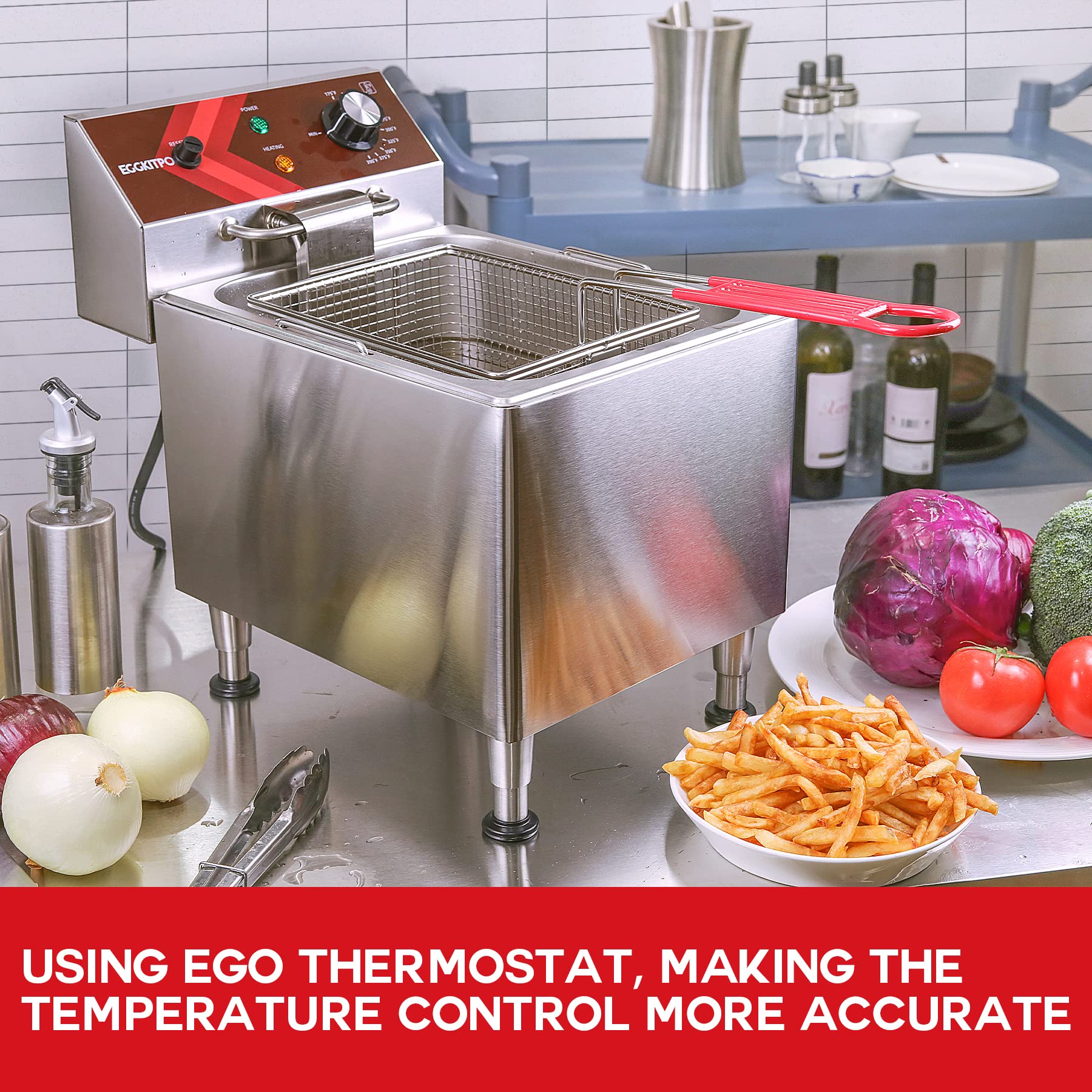 12L Commercial Electric Deep Fryer with Basket - Stainless Steel Countertop Fryer for Restaurants & Home Use - Extra Large Frying Basket & Lid - 120V 1800W - Perfect for Frying Chicken, Fish, Fries & Donuts