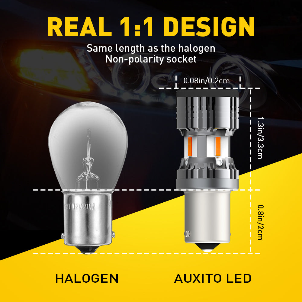 1156 7506 P21W BA15S LED Turn Signal Light Bulbs - CANBUS Error Free with Built-in Load Resistor - Amber Yellow - Perfect for Cars, Trucks, Motorcycles & Trailers