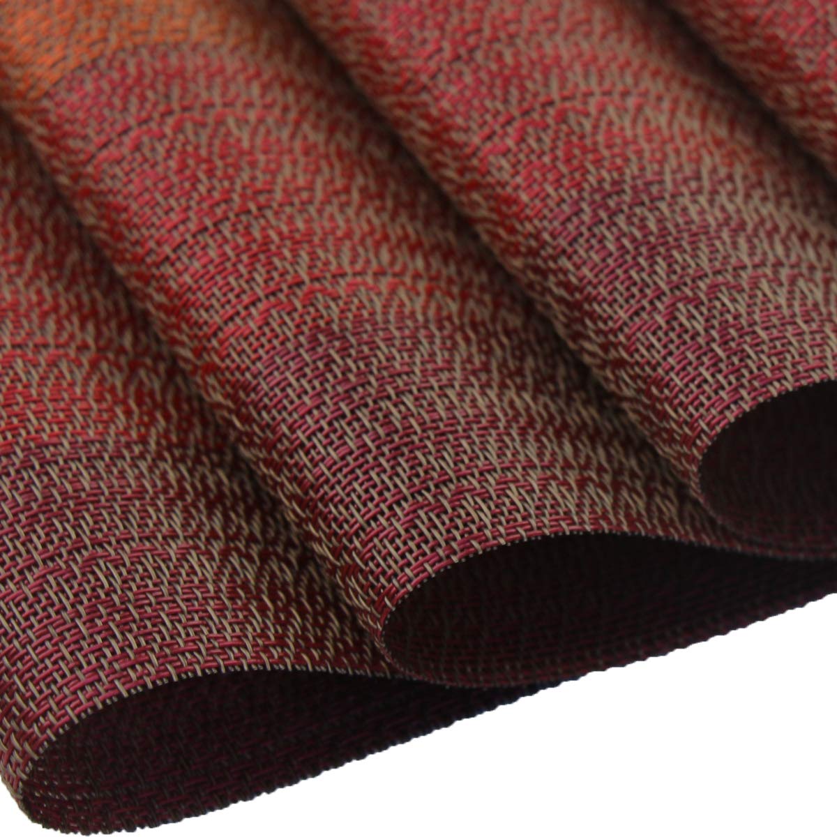 Washable Vinyl Placemats Set of 4 - Easy to Clean Woven Table Mats for Dining Room, Kitchen, Office - Red (Perfect for Everyday Meals, Parties & Spill Protection)