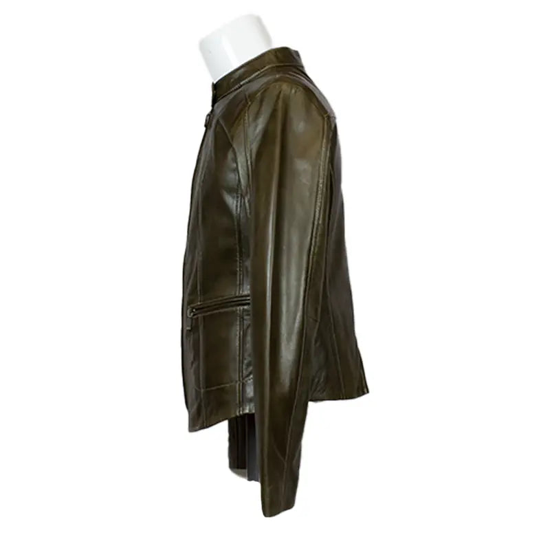 Women's Snap Collar Lamb Leather Jacket - Genuine Plonge Leather, Stylish & Comfortable for Casual Outings, Date Nights & Fall Fashion