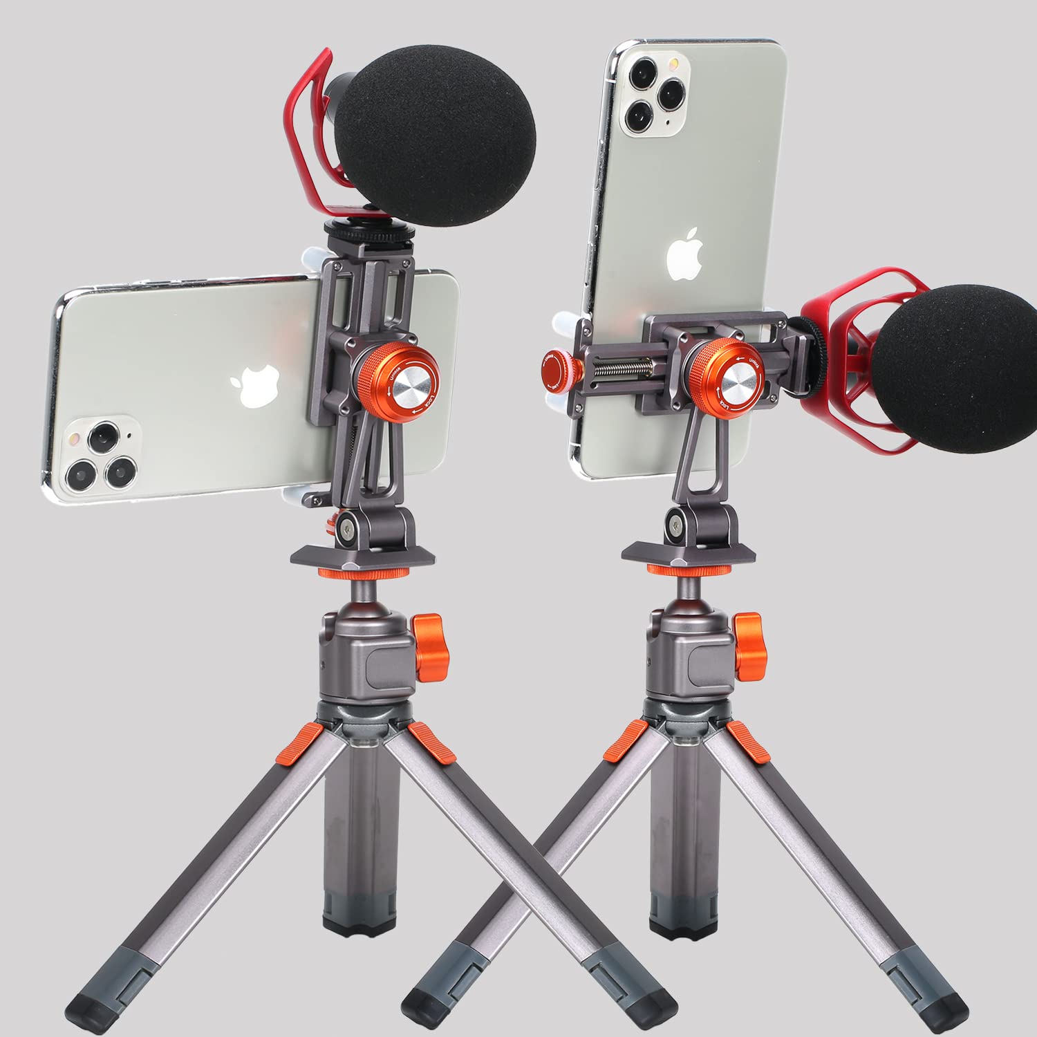 Metal Phone Tripod Mount with Cold Shoe - Universal Smartphone Stand Holder Clamp Compatible with iPhone 6/7/8/11/12/13 Pro & Samsung Galaxy - Perfect for Vlogging, Live Streaming, Photography & Video Recording