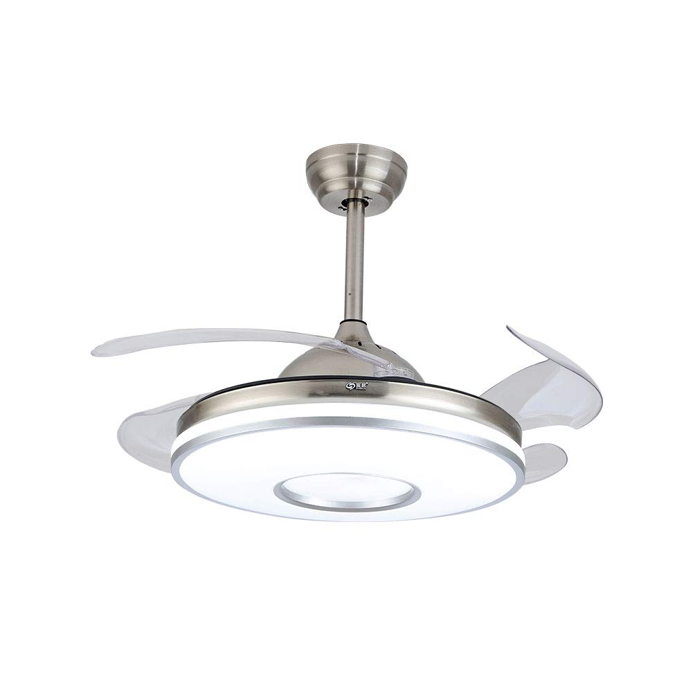 WUPYI 42 Inch Invisible Ceiling Fan with Light - Modern Fandelier with Remote Control, 4 Retractable Blades, 3 Color Changing LED, Quiet Motor for Bedroom, Living Room, Dining Room and Office
