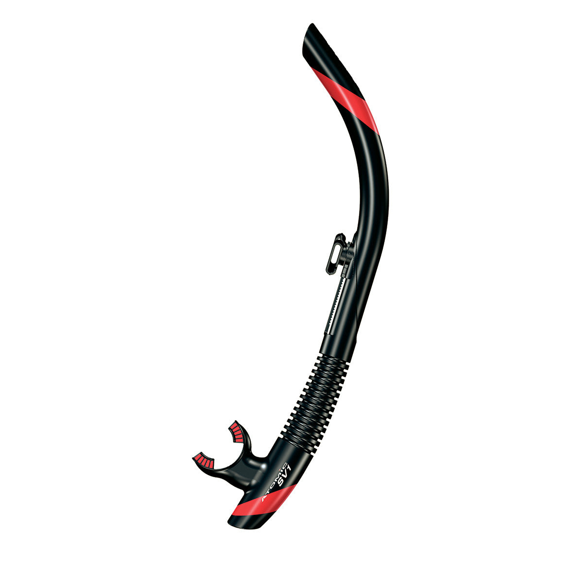 Atomic Aquatics SV1 Flex Snorkel - Black/Red Scuba Diving Snorkel for Adults - Perfect for Ocean Swimming, Snorkeling & Water Sports