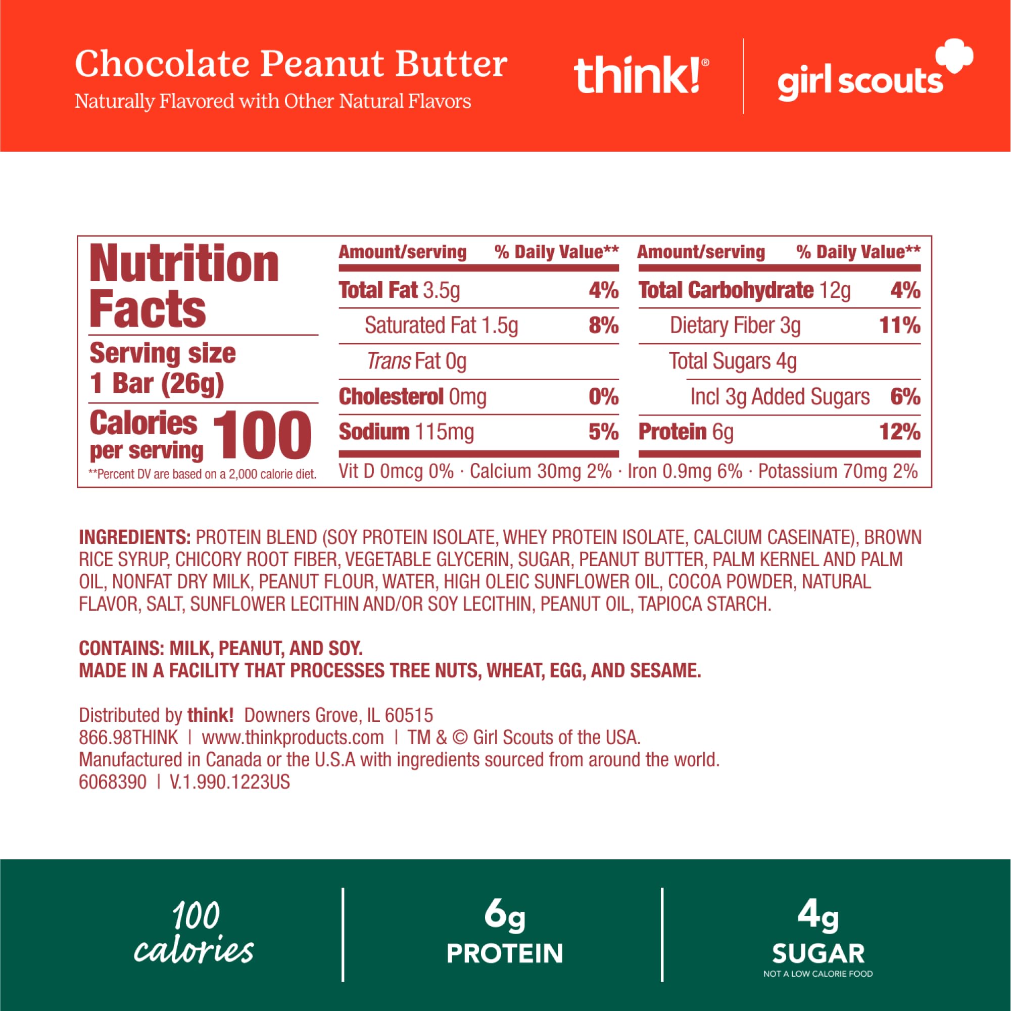 Think! Minis Protein Snack Bars - Gluten Free, Chocolate Peanut Butter Flavor (15 Count) - Perfect for On-the-Go Energy, Post-Workout Recovery & Girl Scouts Activities