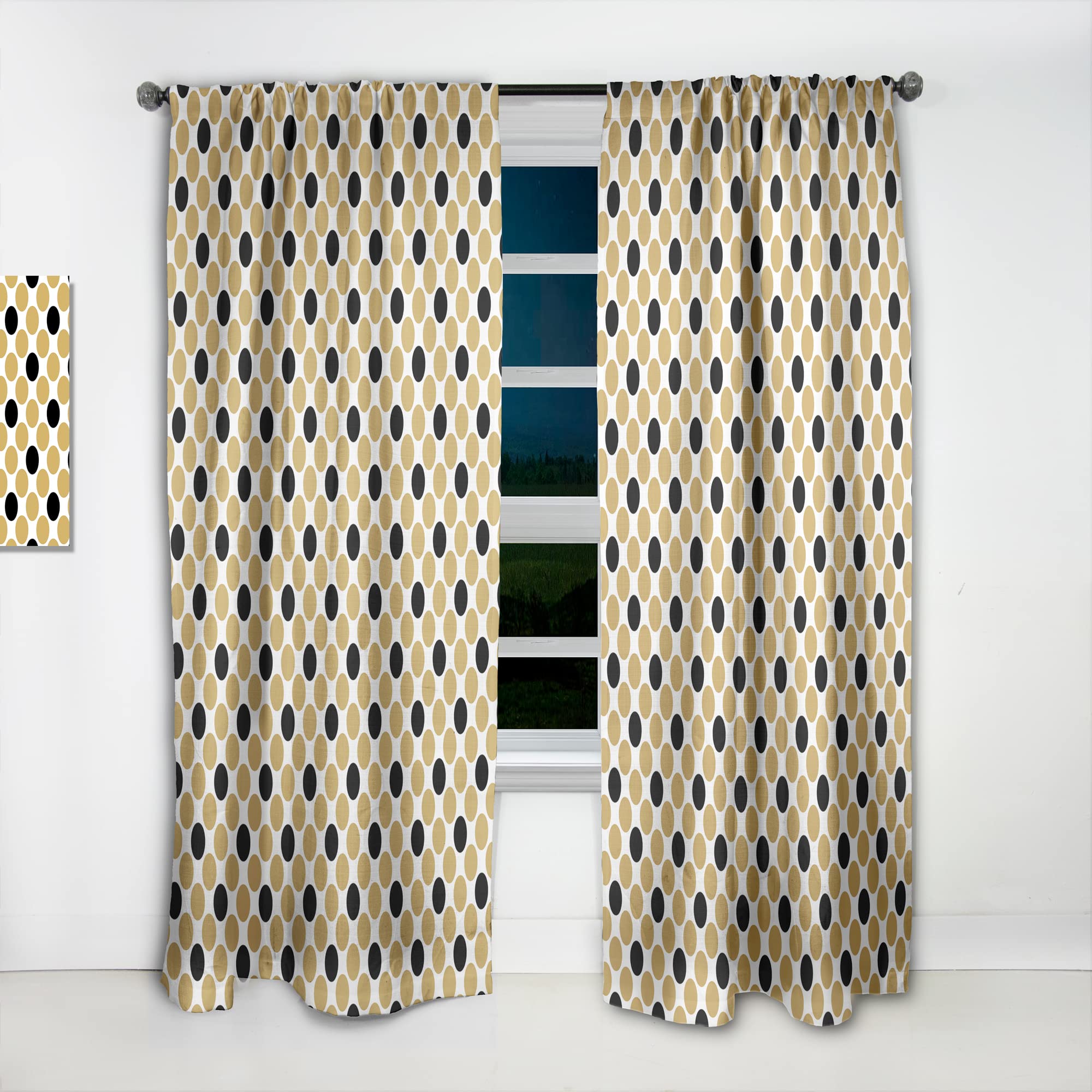 DesignQ Golden Polka Dot Thermal Insulated Curtains - Single Panel 52x108 Inches - Blackout Drapes for Bedroom & Living Room - Elegant Window Treatment for Home Decor