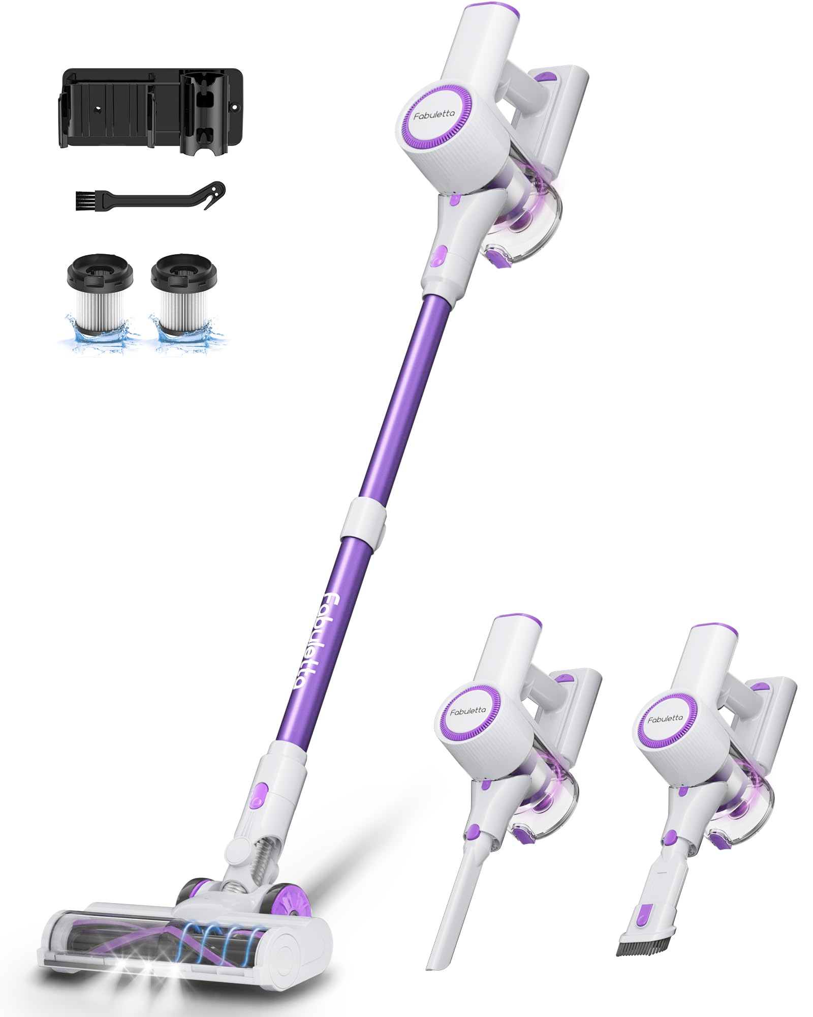 FABULETTA Cordless Vacuum Cleaner - 30Kpa Powerful Suction, 45Min Detachable Battery, 400W Brushless Motor, 6-in-1 Lightweight Stick Vacuum for Hardwood Floors, Carpets & Pet Hair - Perfect for Home Cleaning (Purple) | Ideal for Quick Cleanups, Pet Owners & Allergy Sufferers