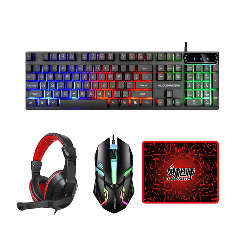 OSALADI 104-Key Wired Gaming Keyboard & Over-Ear Headset Combo - 4-in-1 RGB Backlit Mechanical Keyboard with Mouse Pad & Mouse - Perfect for PC Gaming, Office Work, and Streaming