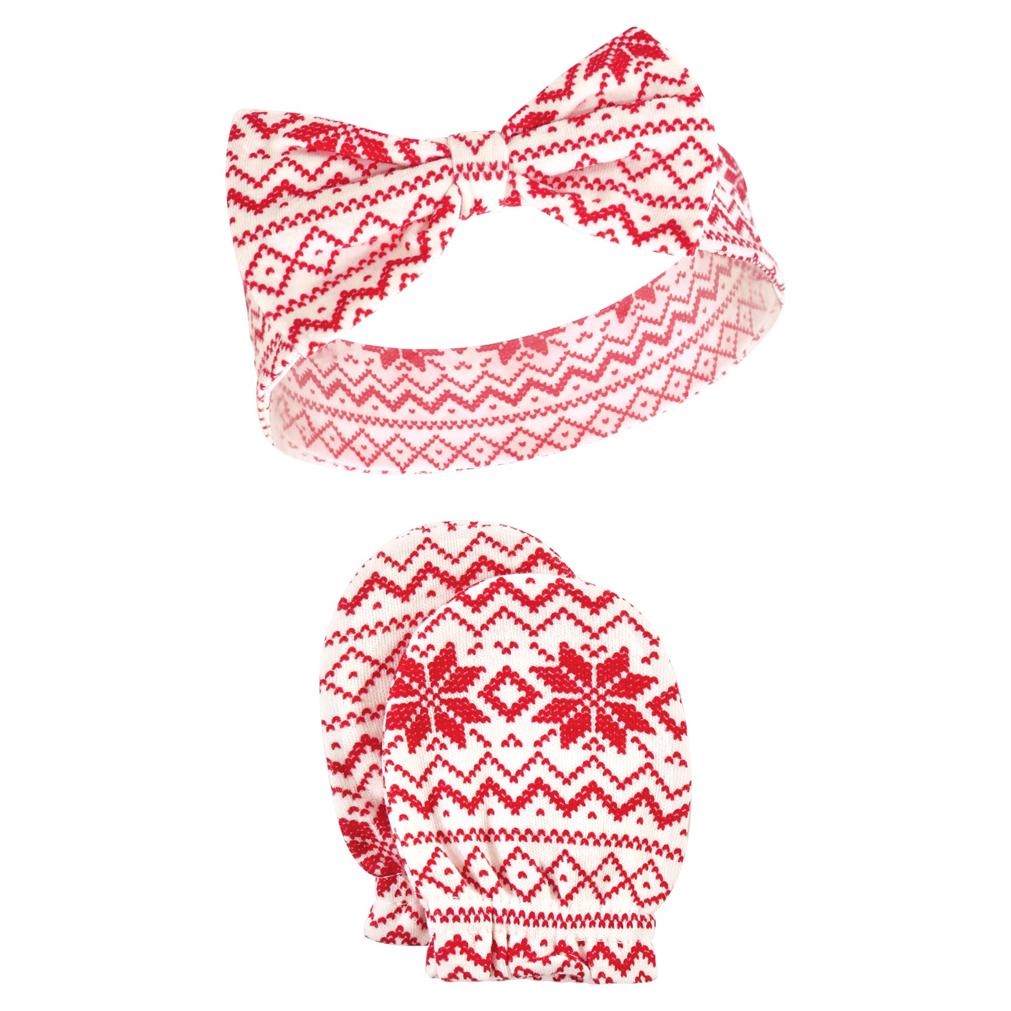 Hudson Baby Girls' Cotton Headband & Mittens Set for Newborns