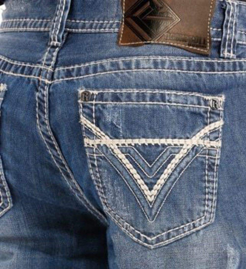 Vintage Wash Rock & Roll Denim Jeans for Men - Double Barrel Straight Leg Relaxed Fit (Large & Medium) | Casual Wear, Night Out, Music Festivals
