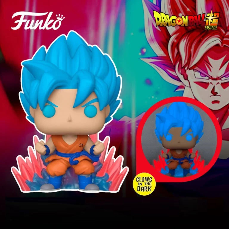 Funko Pop Animation Dragon Ball Super SSGSS Goku (Kaio-Ken x20) Glow in The Dark Vinyl Figure – Collectible Toy for Anime Fans, Perfect for Display & Gifts
