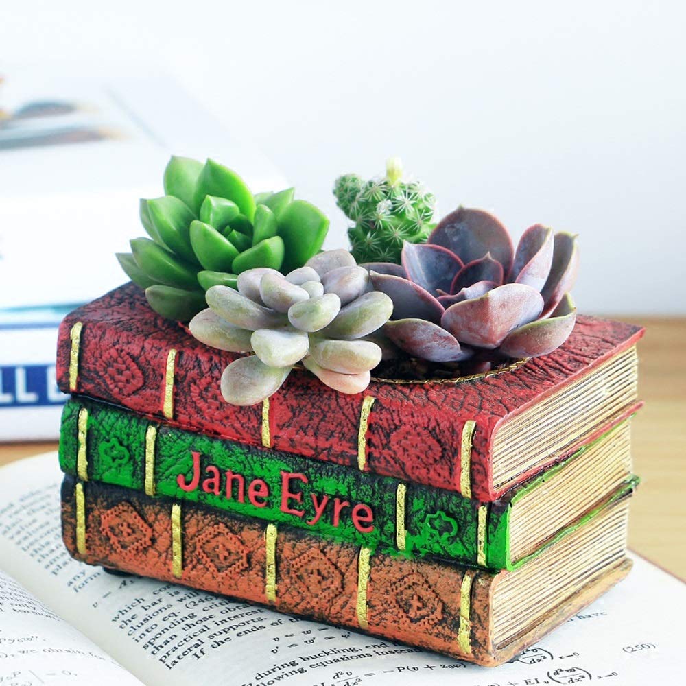 Tritow Vintage Suitcase Resin Succulent Planter - Antique Book Design Flower Pot for Home, Office & Garden Decor - Perfect for Bonsai, Cacti & Small Plants (Size A) | Ideal for Windowsills, Desks & Gift Giving