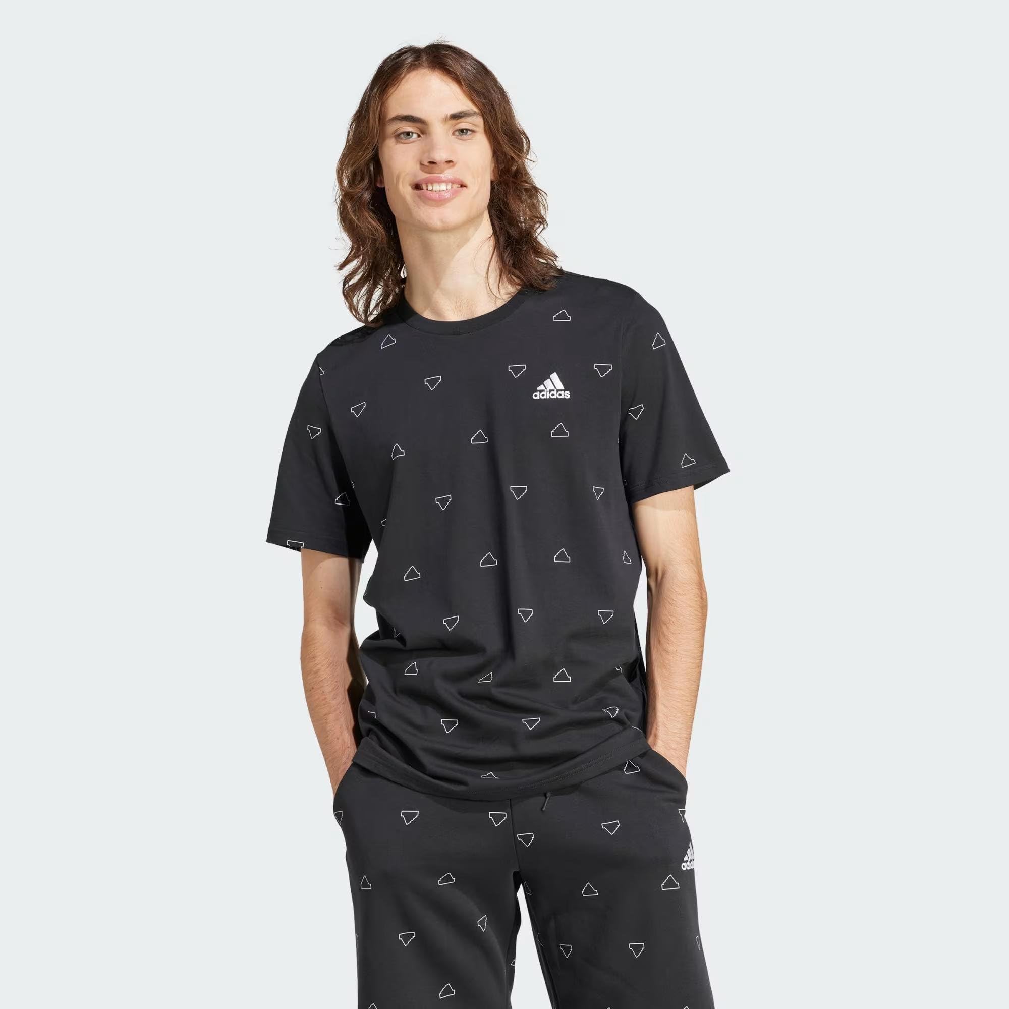 Adidas Men's Seasonal Essentials Monogram Graphic T-Shirt - Casual Comfort for Everyday Wear, Gym & Street Style