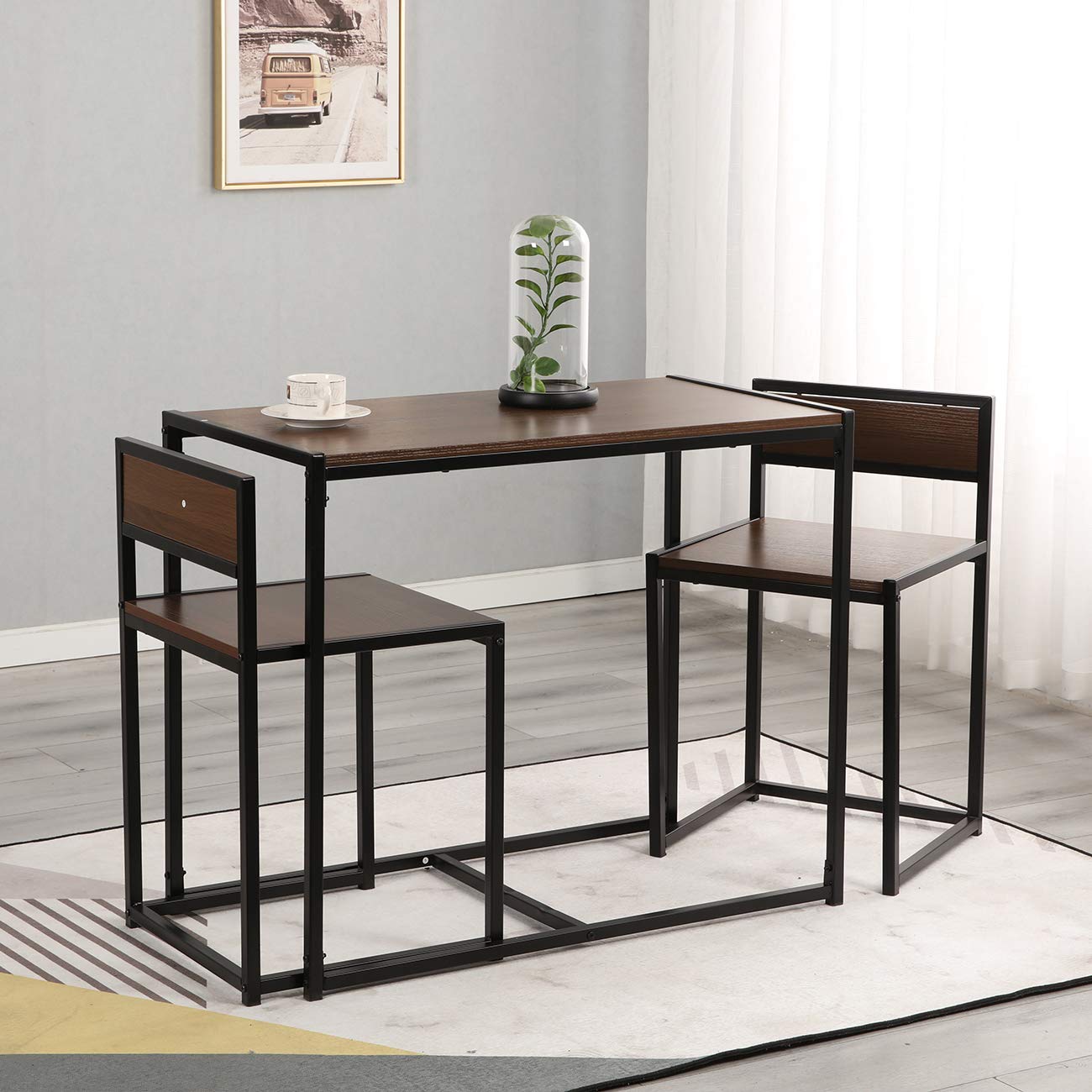 Modern Rectangular Brown Dining Table Set with 2 Chairs - 3-Piece Kitchen Table for Small Spaces, Breakfast Nook & Apartment Dining | Compact Home Furniture for Kitchen, Dining Room & Small Apartments