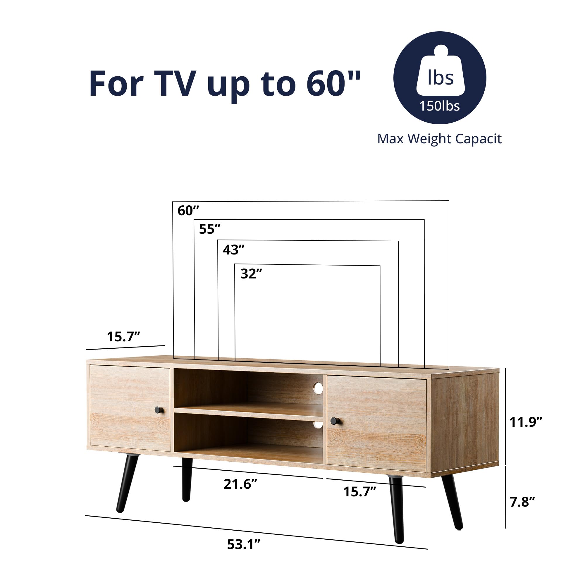 Mid Century Modern TV Stand for 55-60 Inch TVs - Cozy Castle Entertainment Center with Storage, Media Console Table for Living Room, Bedroom & Office - Perfect for Home Theater Setup and Stylish Home Decor