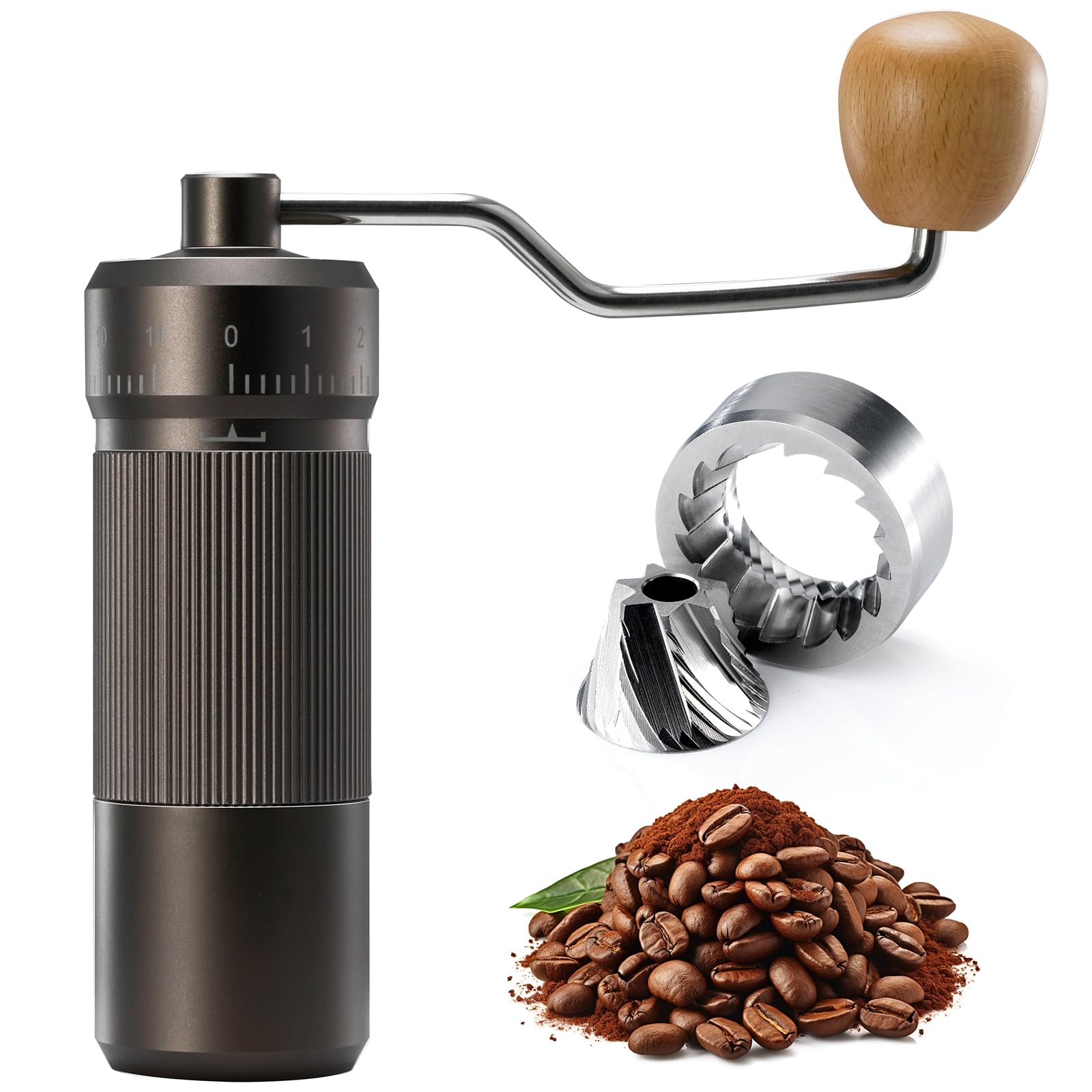 Premium Manual Coffee Grinder by Suvykep – 7-Star Adjustable Burr Mill with 25g Capacity, CNC Stainless Steel Conical Burr & 55 Precise Grind Settings – Perfect for Espresso, French Press, Pour Over, Travel & Camping (Grey)